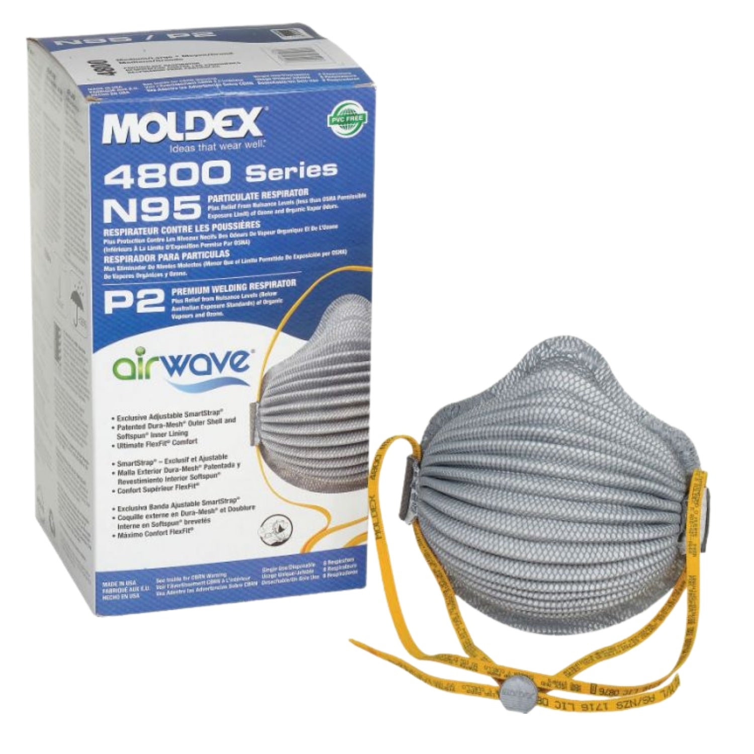 MOLDEX 4800 N95 Plus Relief From Organic Vapors AirWave Series With SmartStrap® & Full Foam Face Seal - 8/BOX