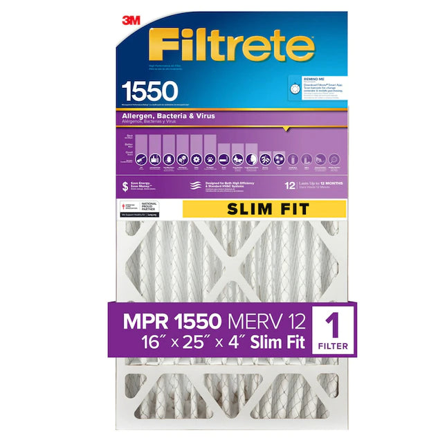 3M NDP014S Filtrete 16x25x4 SLIM FIT Furnace Air Filter MPR 1550 DP M