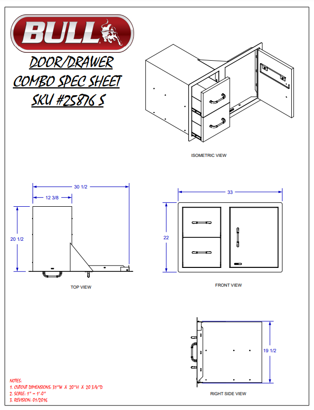 Bull Outdoor Products 30" Stainless Steel Reversible Door/Drawer Combo 25876