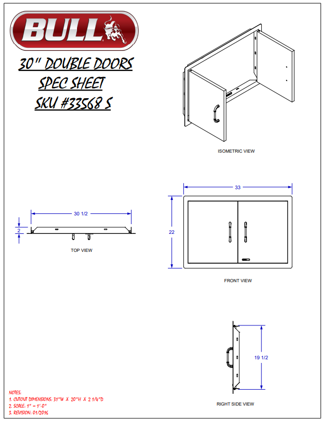 Bull Outdoor Products 30" Stainless Steel Double Doors 33568