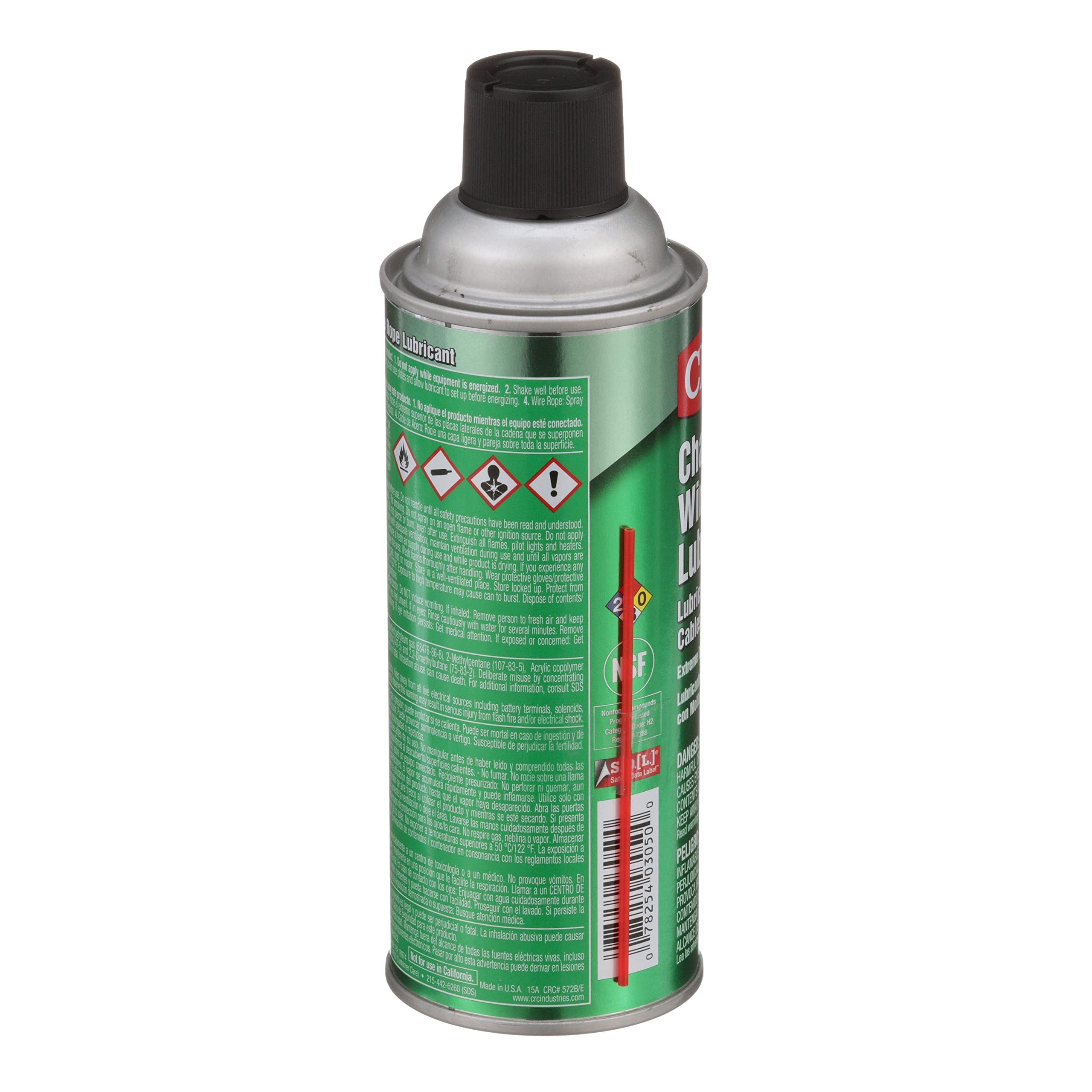 CRC Chain And Wire Rope Lubricant, 10 Wt Oz, Extreme Duty Synthetic Lubricant With Moly, Aerosol Spray