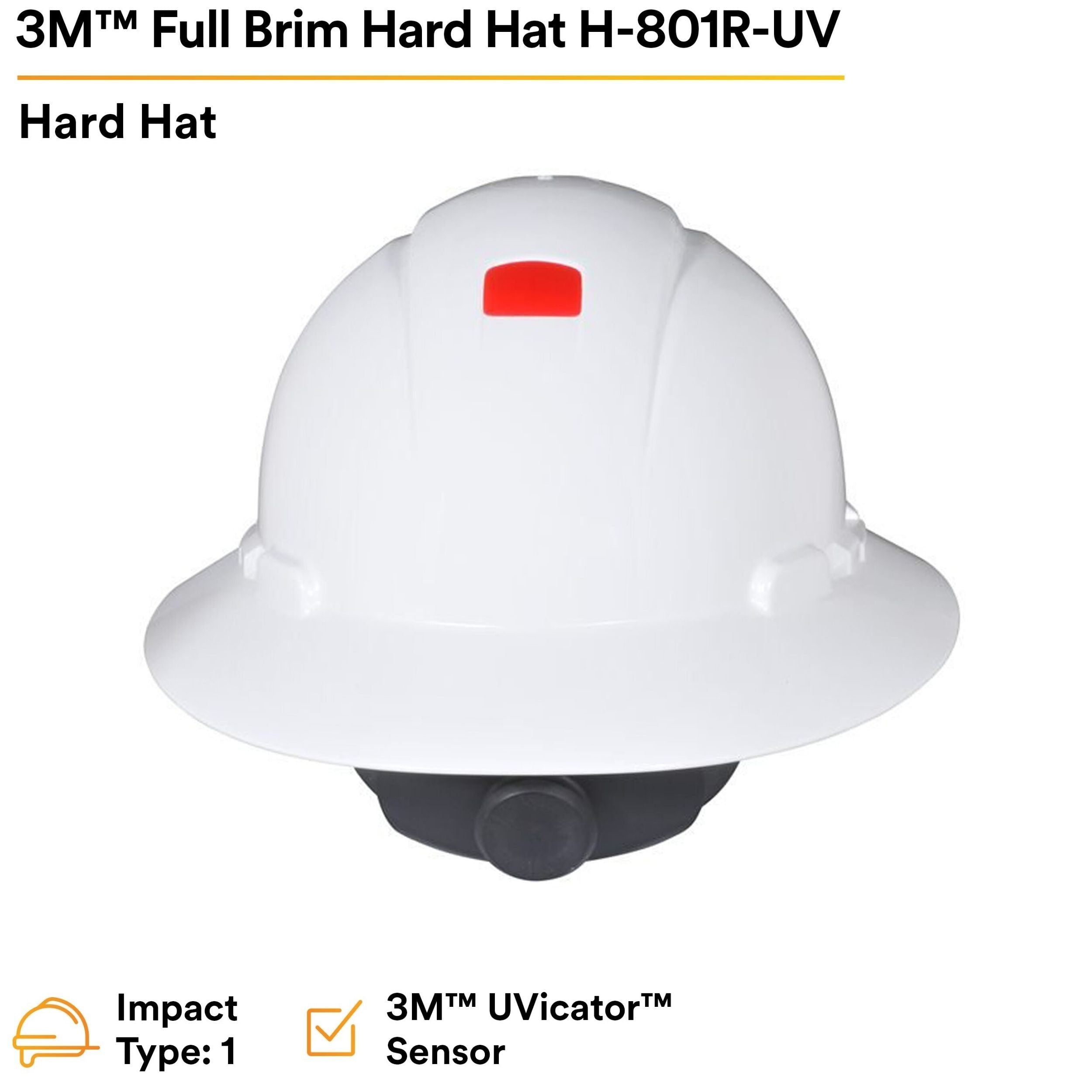 3M™ Full Brim Hard Hat H-801R-UV, White 4-Point Ratchet Suspension, with Uvicator