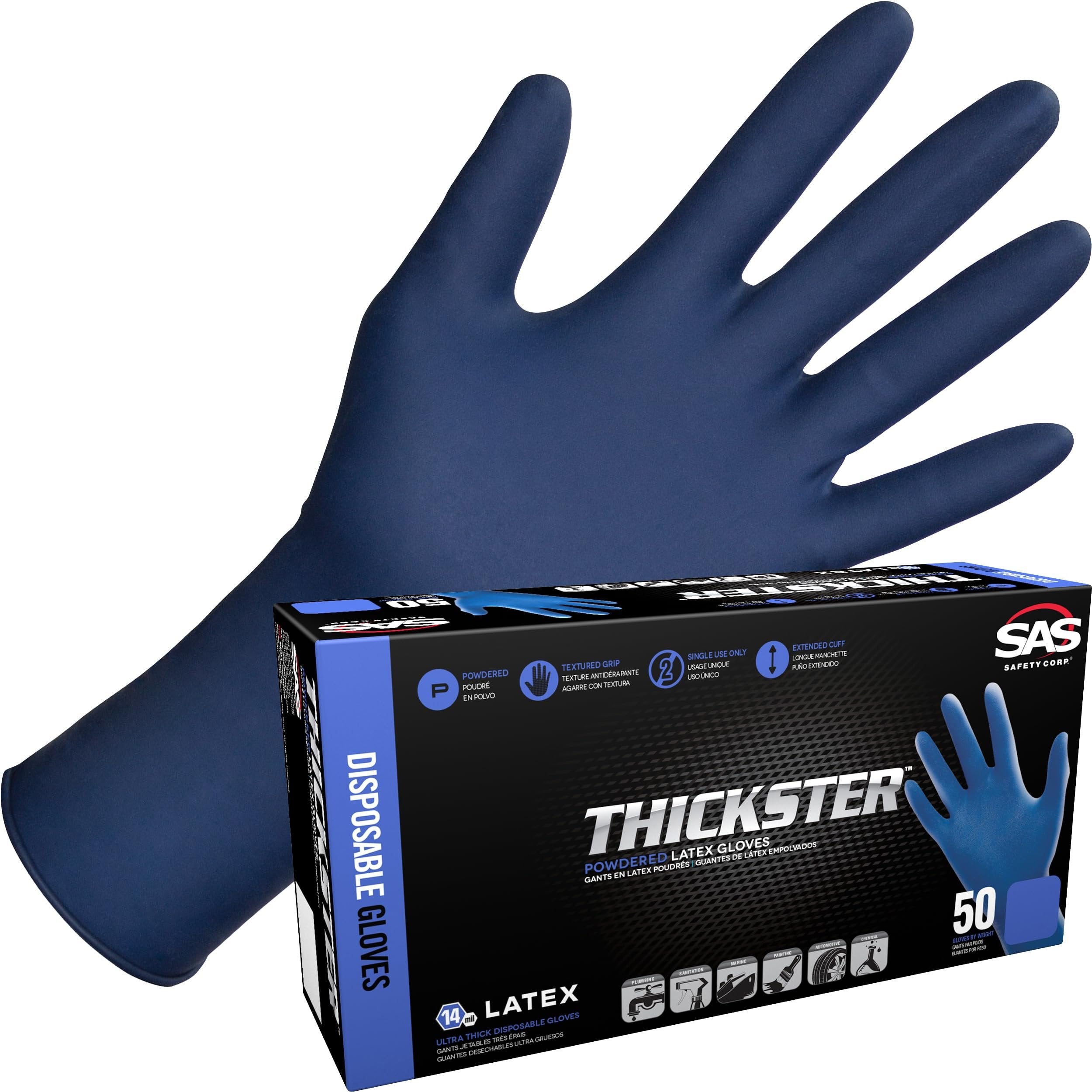 SAS Safety Thickster Large Textured Exam Grade Latex Gloves