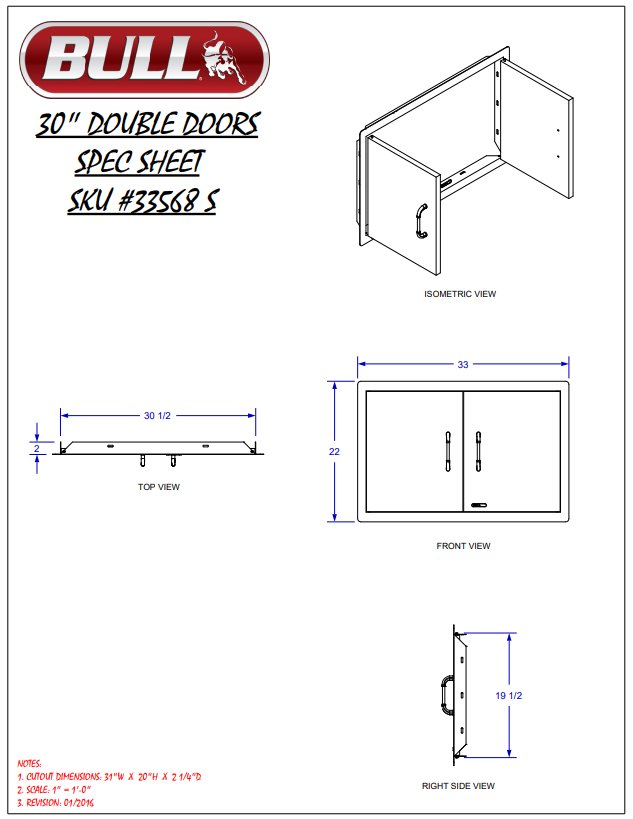 Bull Outdoor Products 30" Stainless Steel Double Doors 33568