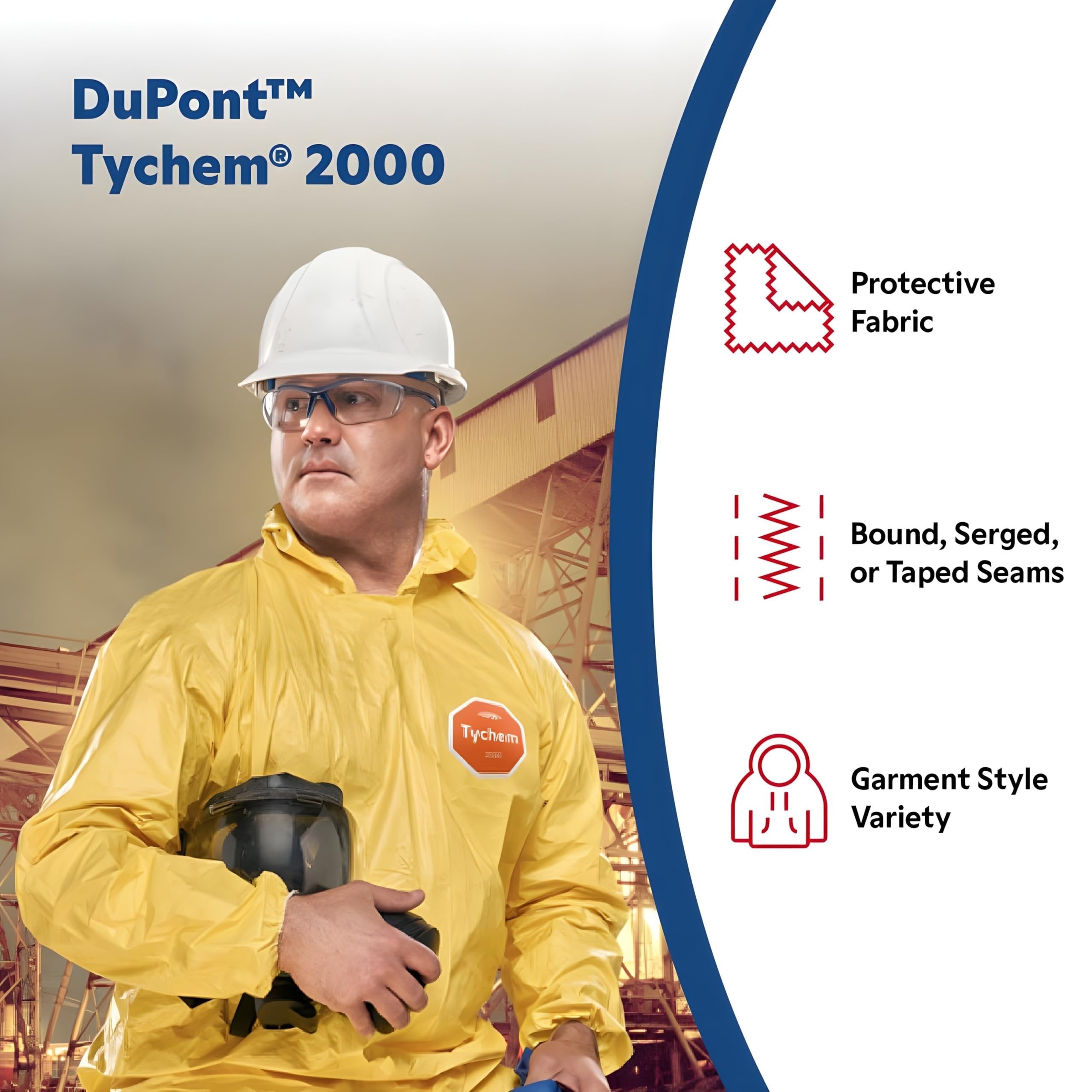 DuPont Tychem 2000 QC127S Disposable Chemical Resistant Coverall with Hood, Elastic Cuff and Serged Seams, Yellow, 4X-Large (Pack of 12)