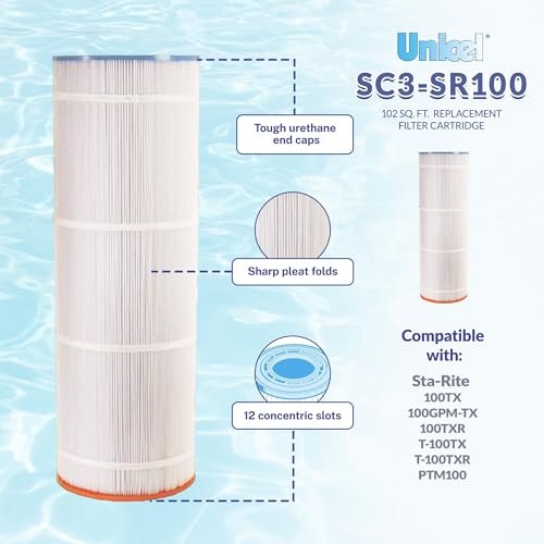 Unicel SC3-SR100 102 Square Foot 3 Oz Media Replacement Swimming Pool Filter Cartridge, 195 Pleats, Compatible with Sta-Rite Posi-Flo Models