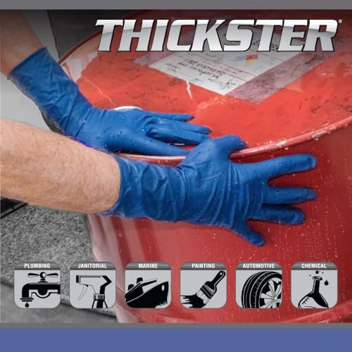 Thickster Powder-Free Exam Grade Latex Disposable Gloves. Blue, 14 mil Thickness, 12" Length. Single Use. Pack of 50.
