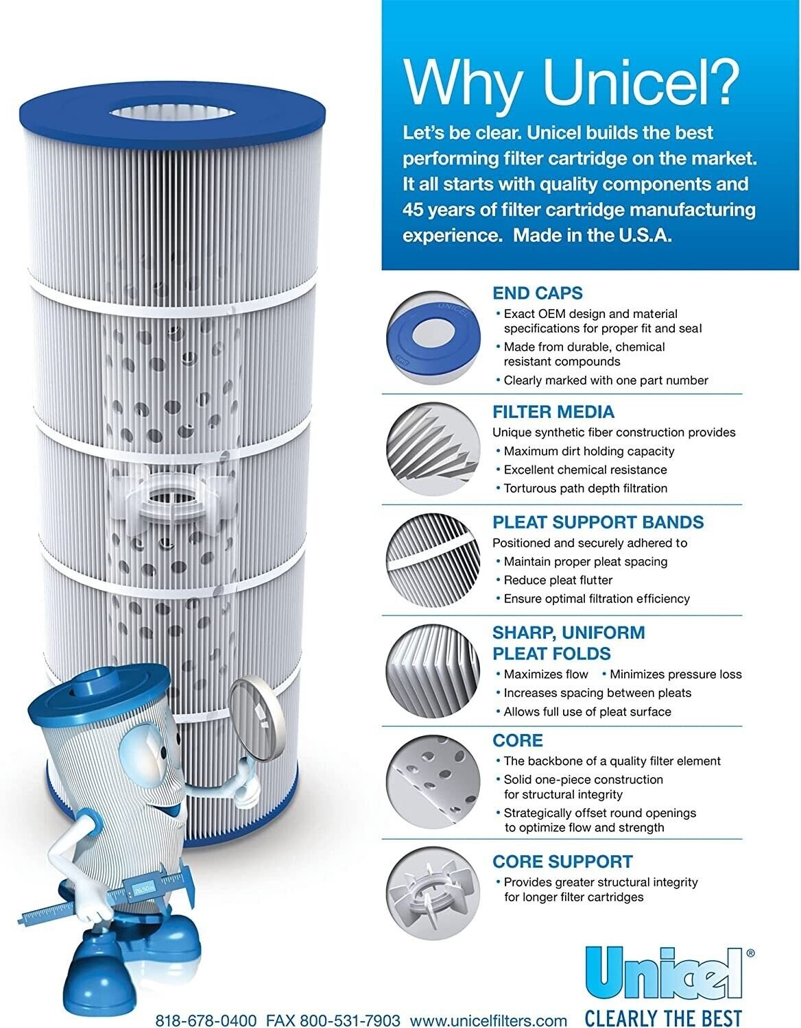 Unicel C-7483 Spa Replacement Cartridge Filter 81 Sq Ft Hayward Swim Clear C3025