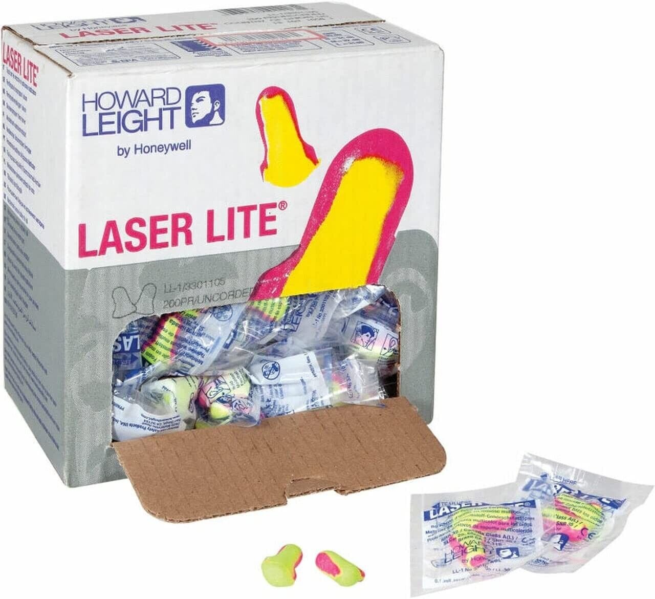 200 Pairs Howard Leight LL-1 Laser Lite Uncorded Ear Plugs NRR 32