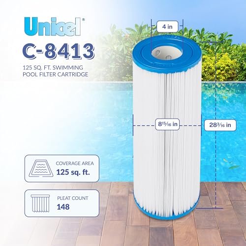 Unicel C-8413 125 Square Foot Media Replacement Pool Filter Cartridge with 148 Pleats, Compatible with Sta-Rite and Waterway