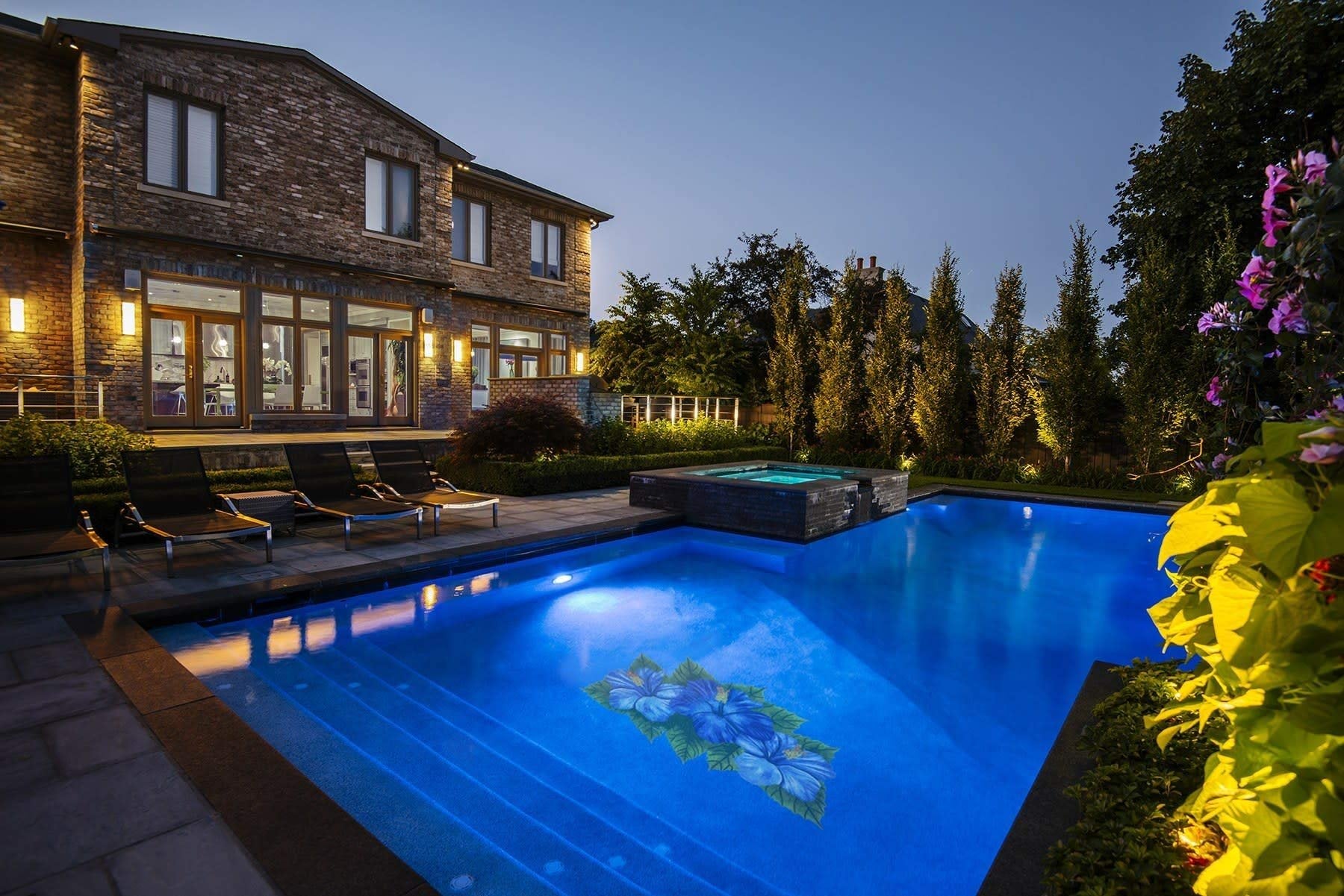 Artistry in Mosaics Glass Hibiscus Trio Swimming Pool Mosaic (35" x 60")