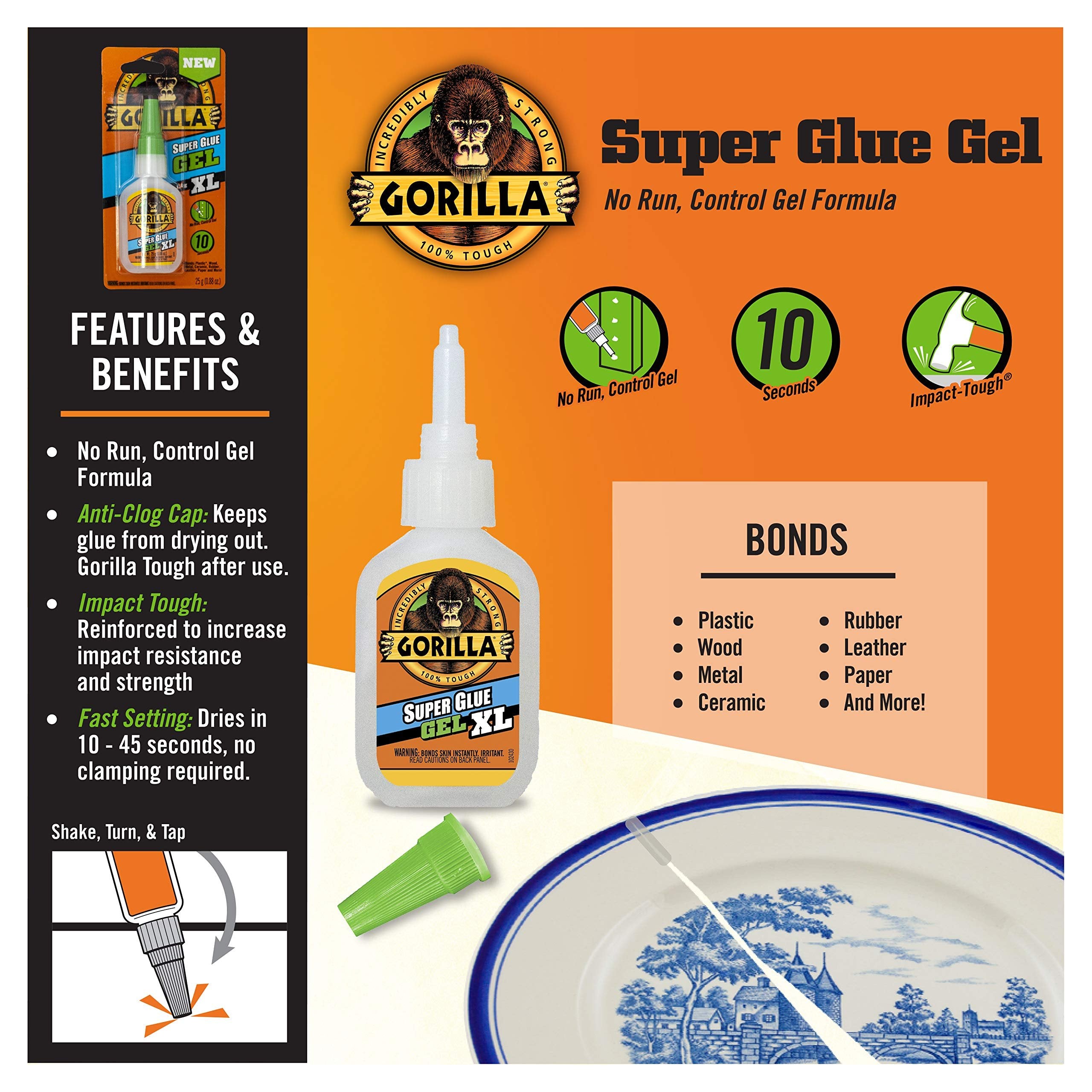Gorilla Super Glue Gel XL, 25 Gram, Clear, (Pack of 6)