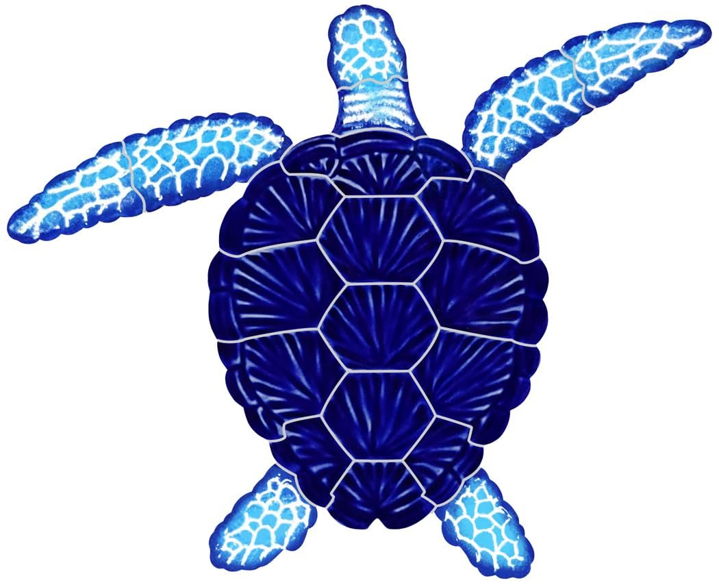 Artistry in Mosaics Loggerhead Turtle - Blue - Pool Mosaic 8" x 8" Turtle Pool Tile - Made in USA