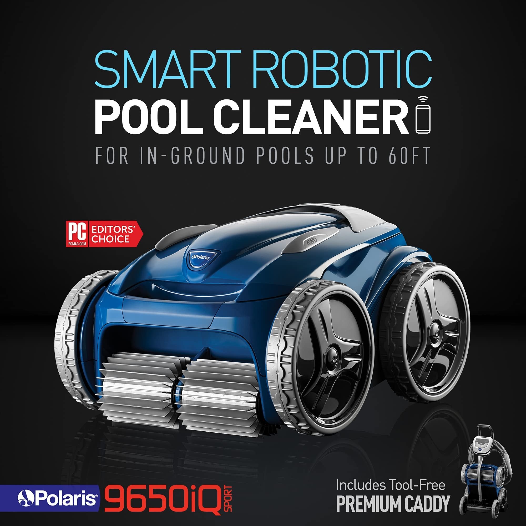 Polaris 9650iQ Sport Robotic Cleaner, Automatic Vacuum for InGround Pools up to 60ft, Smart App, WiFi, Amazon Alexa, 70ft Swivel Cable w/Strong Suction & Easy Access Filter Canister