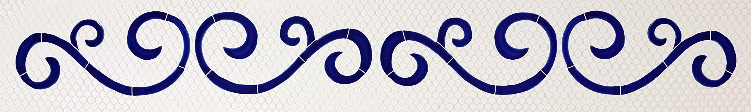 Artistry in Mosaics Swirl Step Markers Ceramic Swimming Pool Mosaic (3" x 24", Blue)
