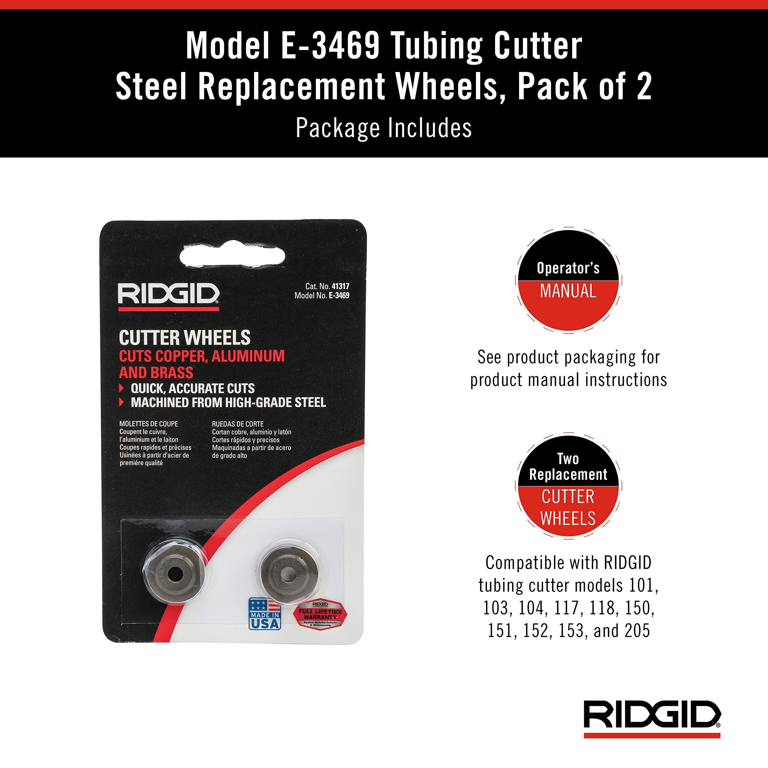 RIDGID 41317 Model E-3469 Tubing Cutter Replacement Wheel, Pipe Cutter Wheel