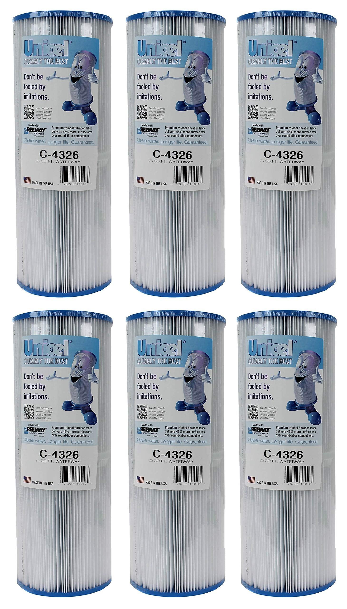 Unicel C-4326 25 Square Foot Media Replacement Pool Hot Tub Spa Filter Cartridge with 106 Pleats (6 Pack)