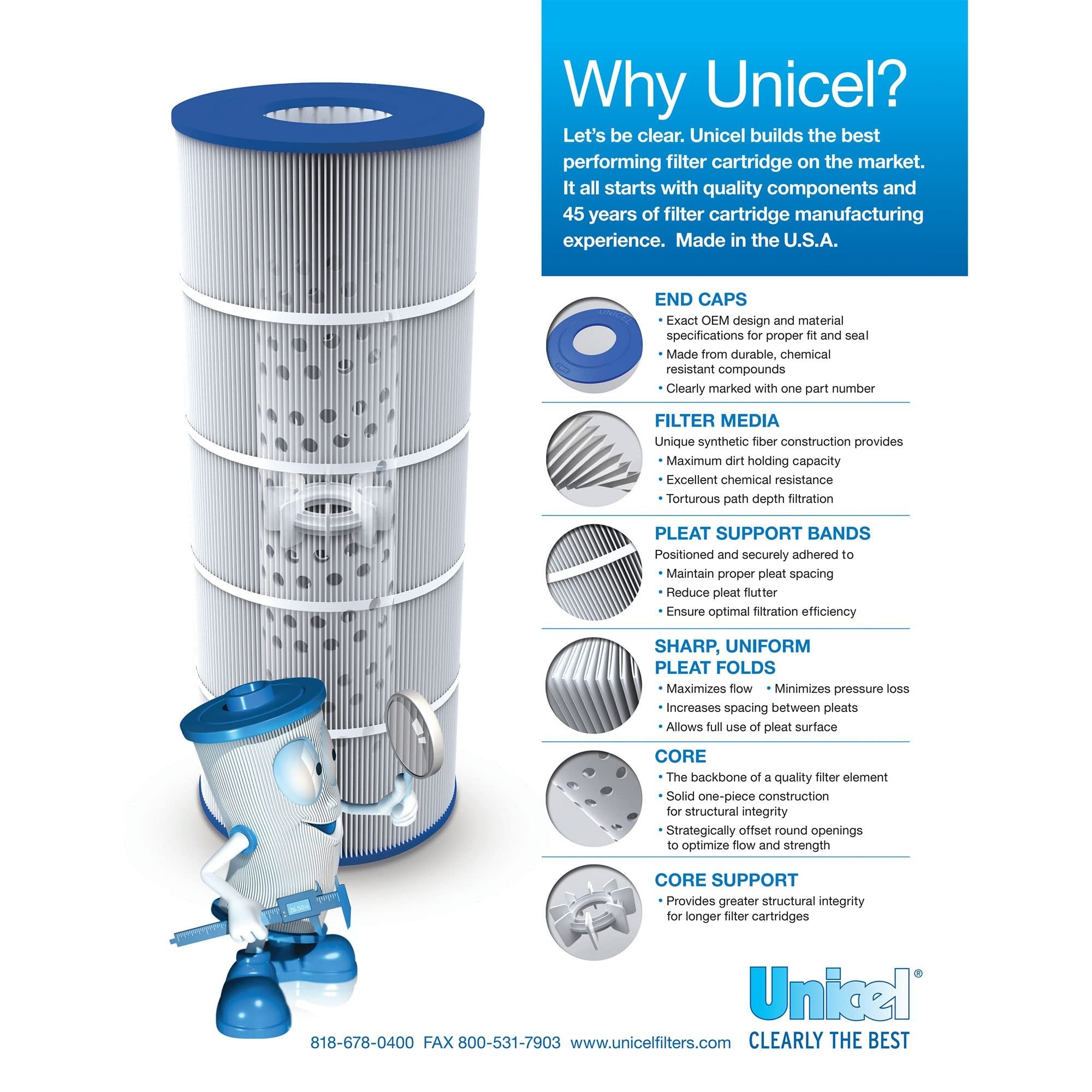 Unicel C-8311 100 Square Foot Media Replacement Pool Filter Cartridge with 194 Pleats, Compatible with Hayward Pool Products