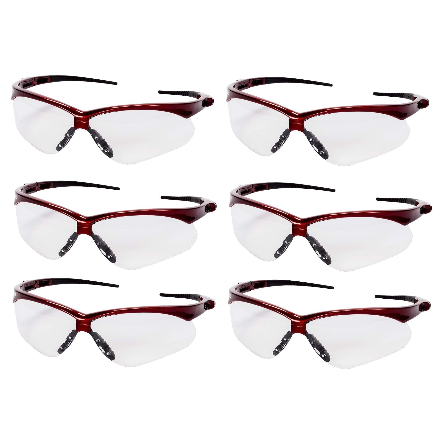 KLEENGUARD V30 Nemesis Safety Glasses/Sunglasses, 47378 Red Frame, Clear Anti-Fog Lens (6 Pair)