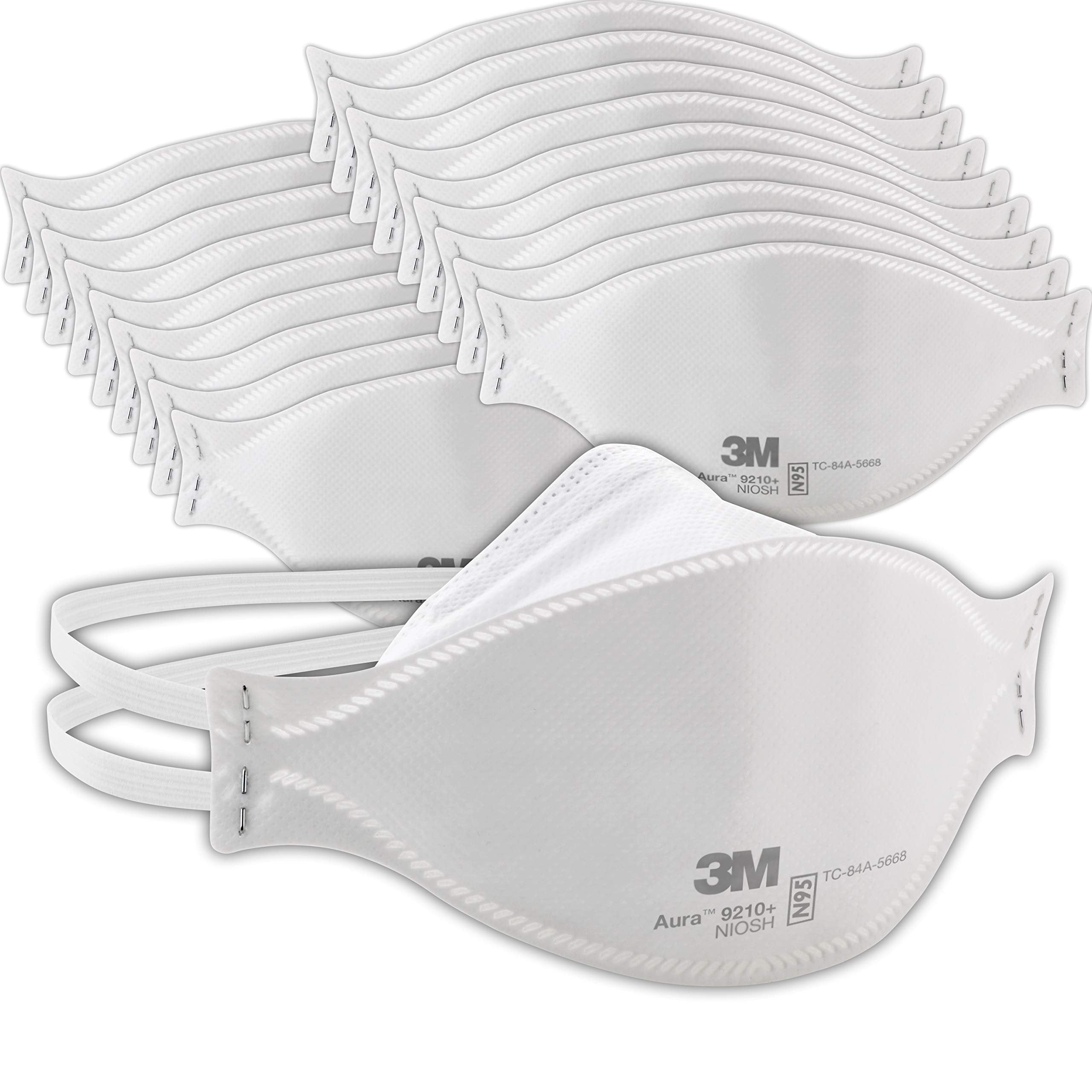 3M Aura Particulate Respirator 9210+, N95, Pack of 240 Disposable Respirators, NIOSH APPROVED, Convenient Individually Wrapped, Stapled Flat Fold Design, Low Profile Design Reduces Eyewear Fogging