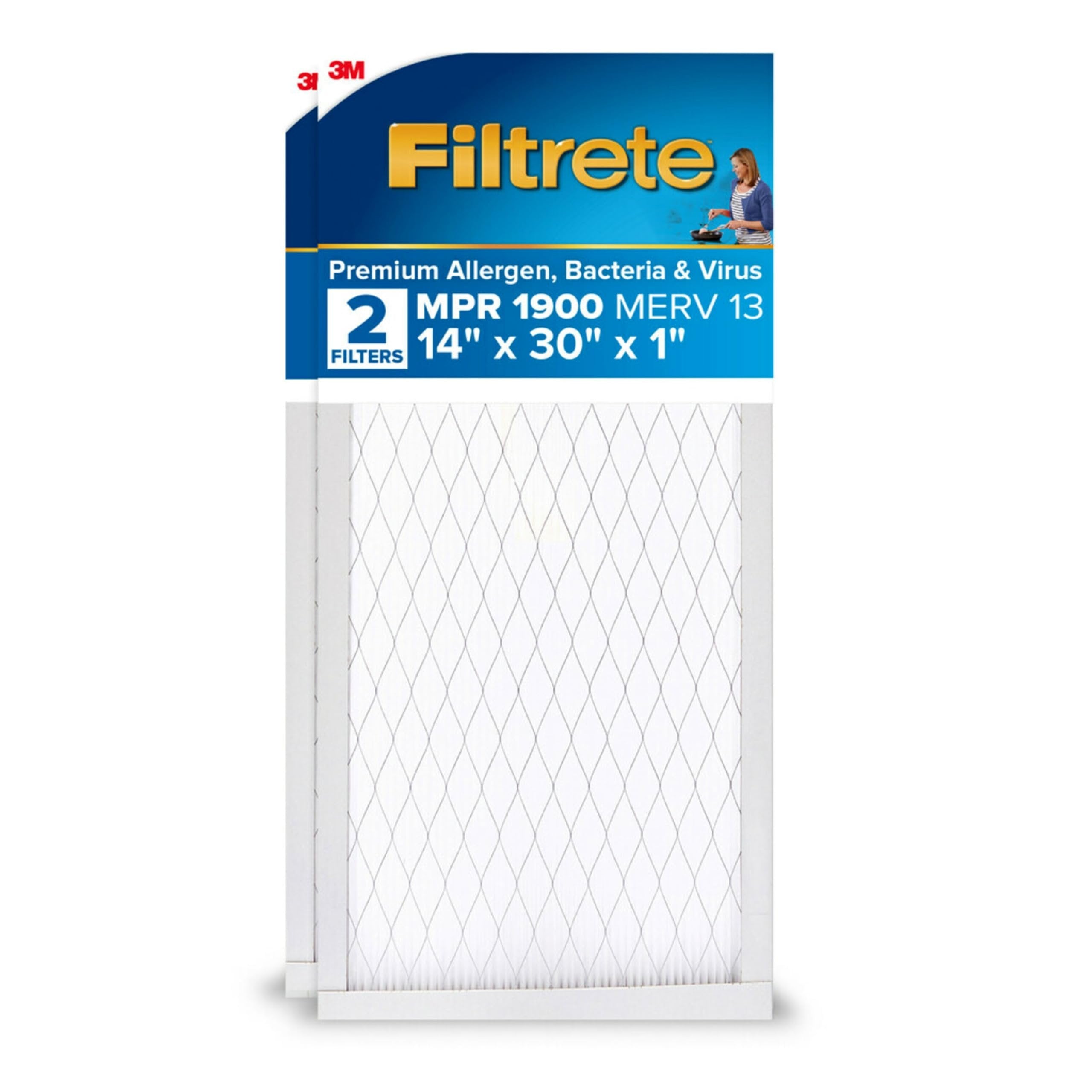 Filtrete 14x30x1 Air Filter, MPR 1900, MERV 13, Healthy Living Ultimate Allergen 3-Month Pleated 1-Inch Air Filters, 2 Filters