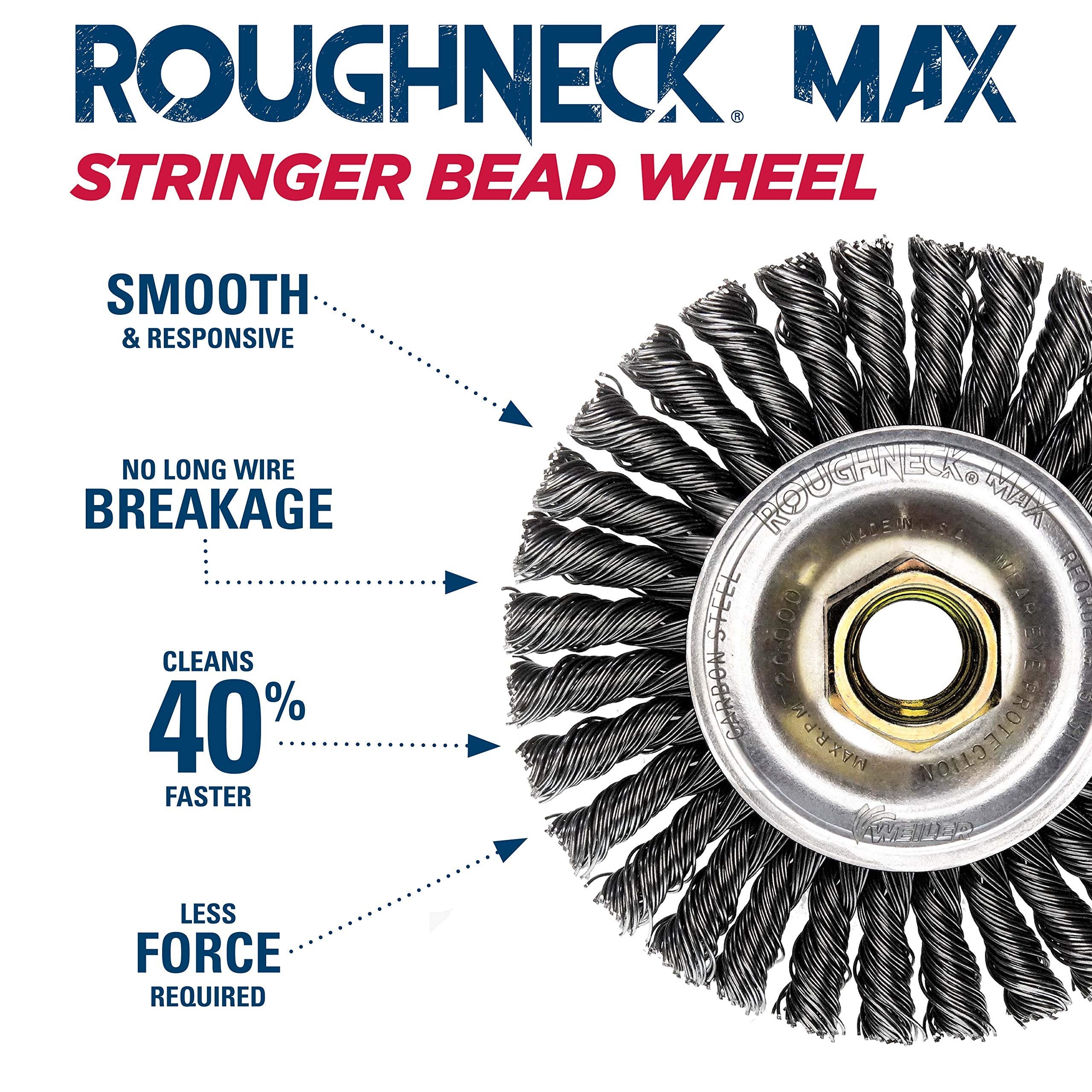 Weiler 13131 ROUGHNECK MAX 4" Stringer Bead Wheel, .020" Steel Fill, 5/8"-11 UNC Nut, Made in the USA