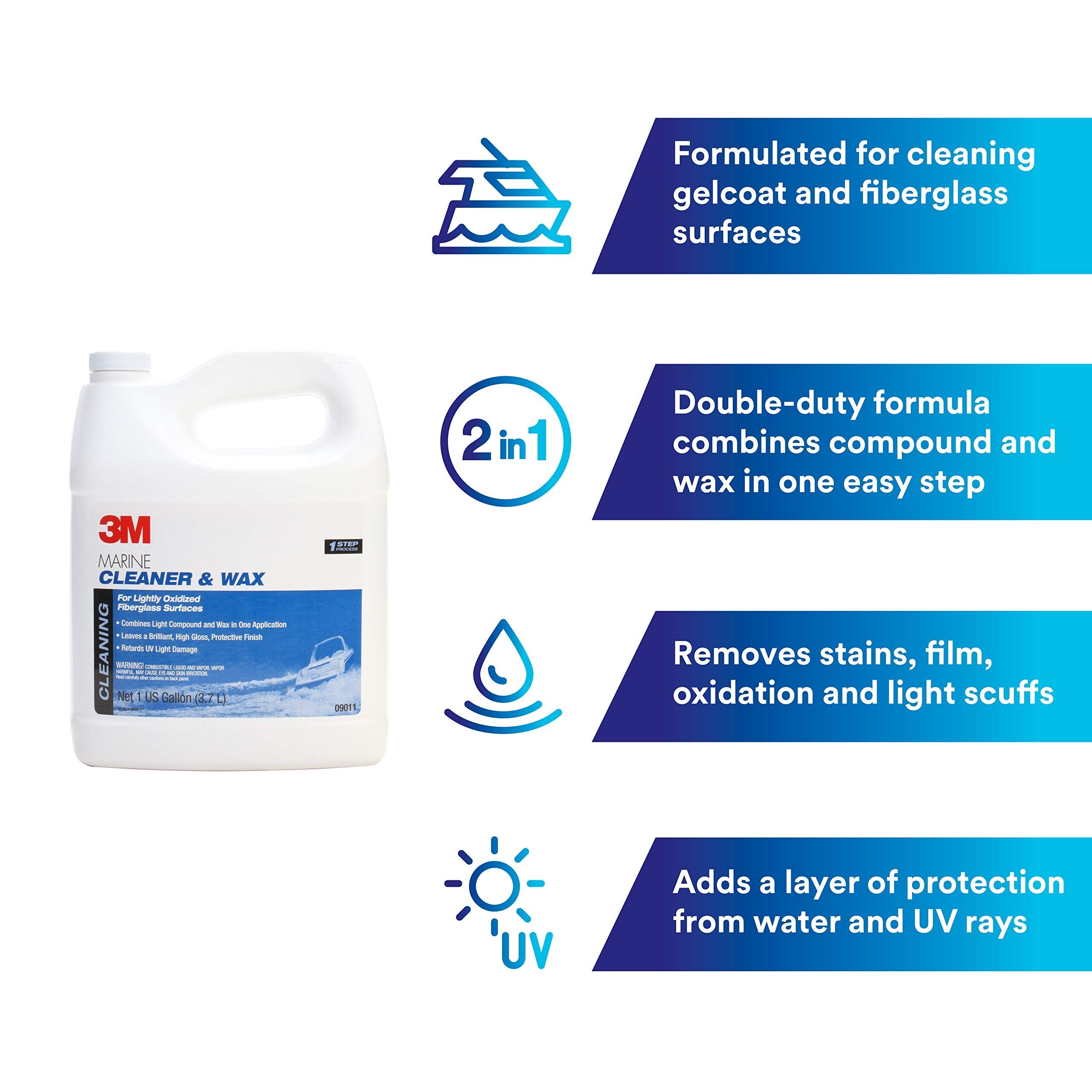 3M Marine Fiberglass Cleaner and Wax, 9011, 1 gal