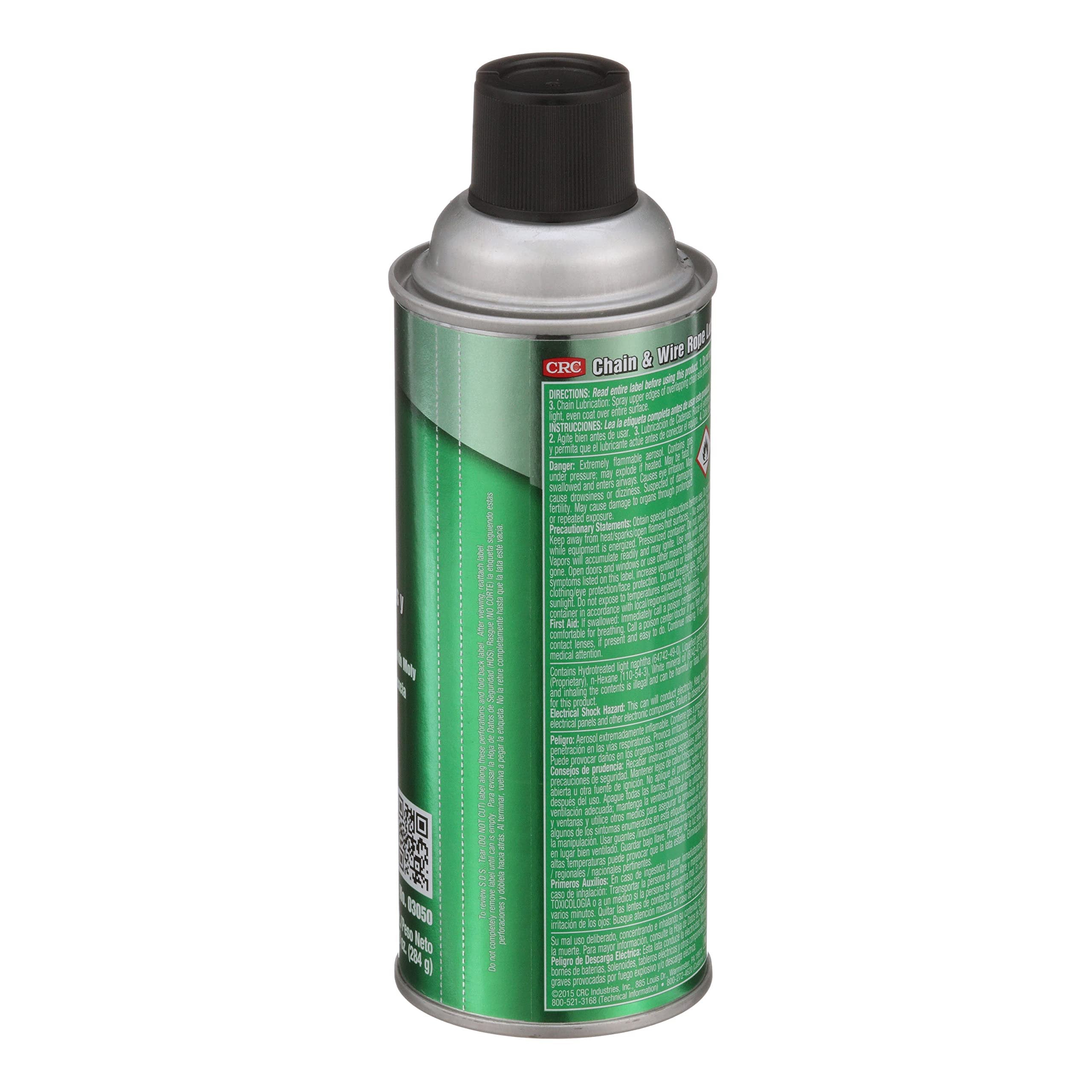 CRC Chain And Wire Rope Lubricant, 10 Wt Oz, Extreme Duty Synthetic Lubricant With Moly, Aerosol Spray