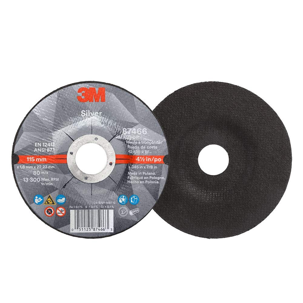 3M Silver Cut-Off Wheel, Single Pack, Precision SHAPED Ceramic Grain, Coating, Cut,, Cutting Angle, Flute