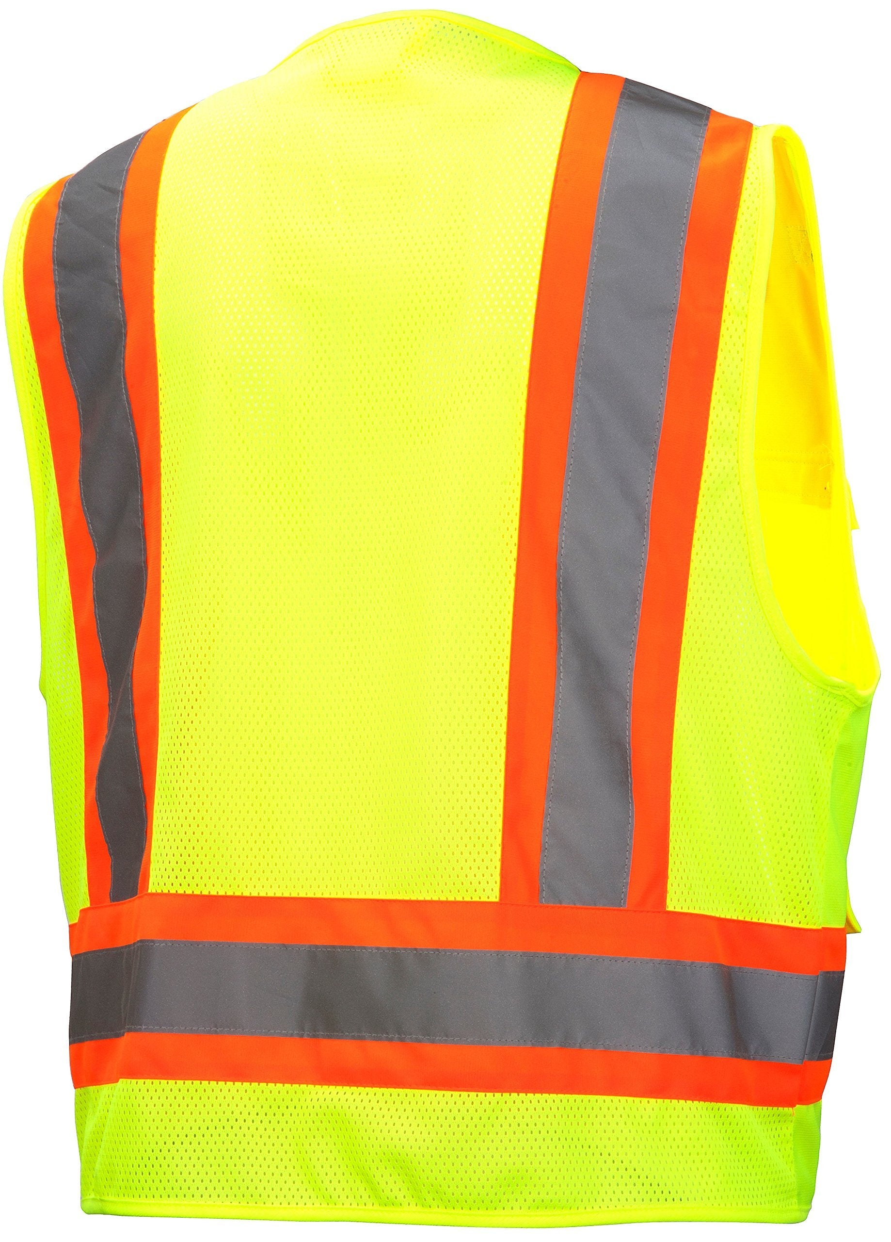 Pyramex Class 2 Surveyor's Safety Vest with 6 Pockets, Hi-Vis Lime, 2XL