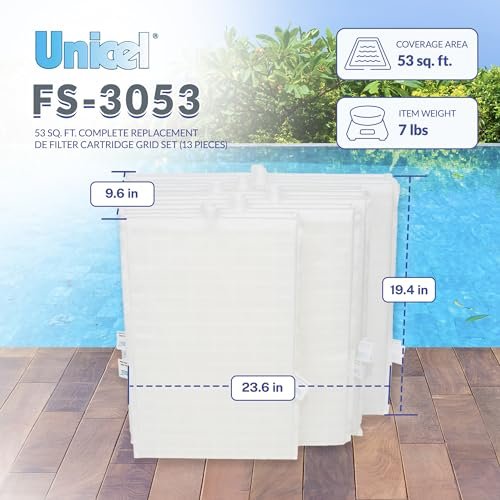 Unicel FS-3053 Rectangular DE Grid Replacement Swimming Pool Filters with Top Exit Port, Full Set Compatible with Sta-Rite