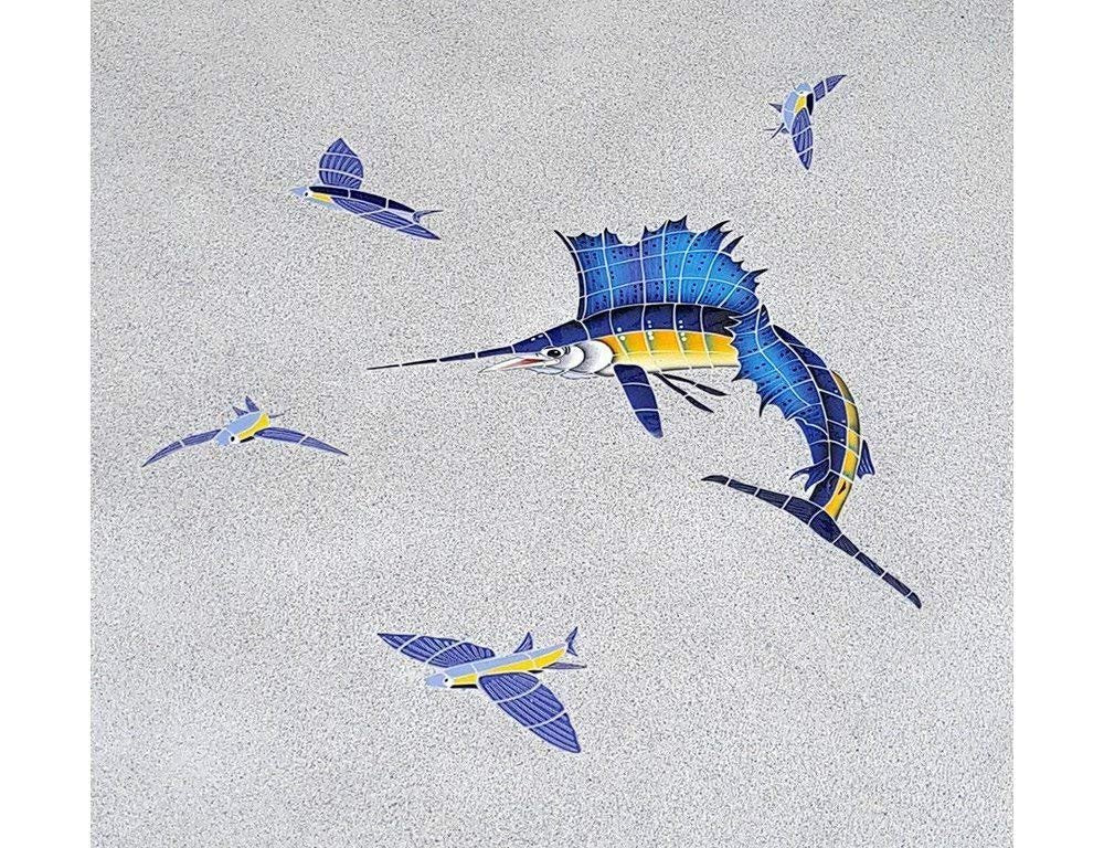 Artistry in Mosaics Sailfish Left Ceramic Swimming Pool Mosaic (60" x 42")
