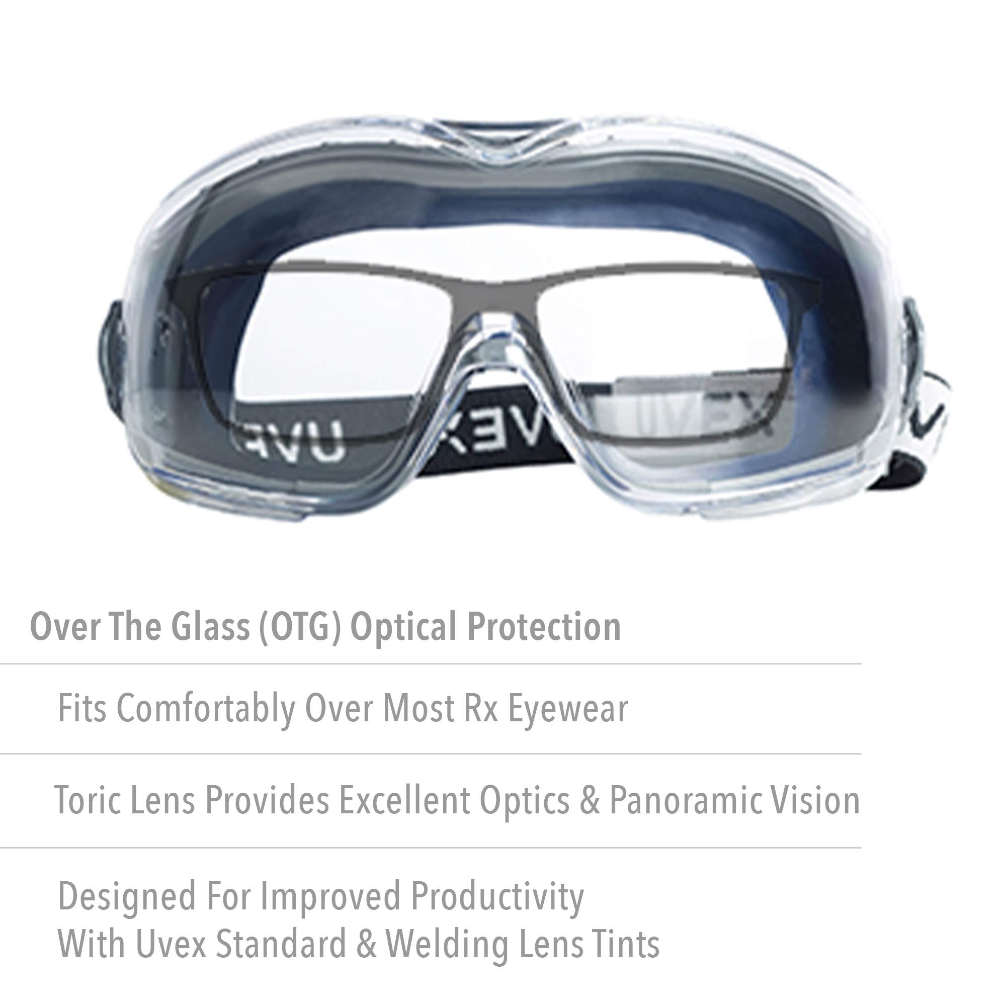 Uvex Stealth OTG Safety Goggles with Clear HydroShield Anti-Fog Lens & Neoprene Headband (S3970HS)