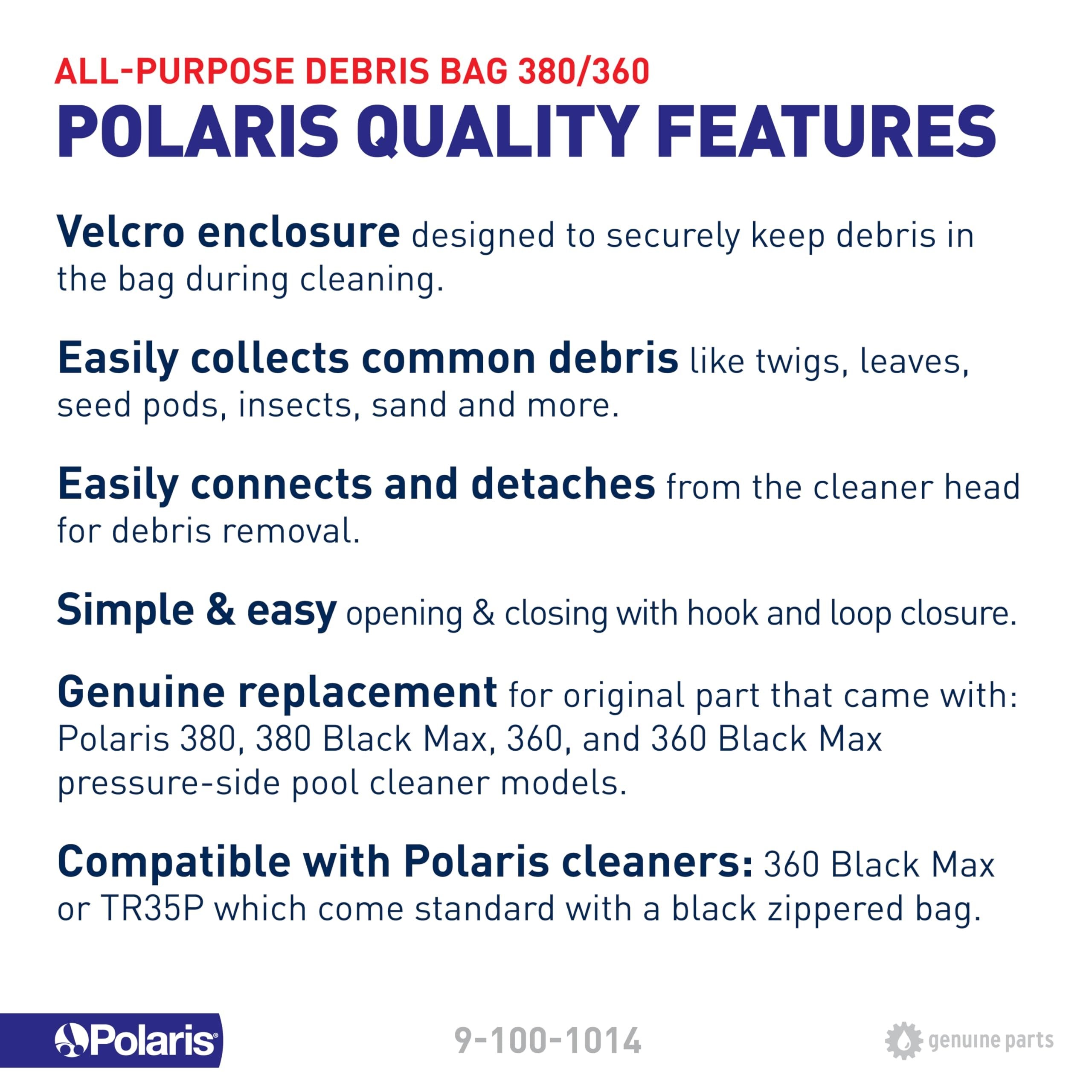 Polaris Genuine Parts 9-100-1014 All Purpose Bag Replacement for Pressure-Side Pool Cleaners 380, 380 Black Max, 360, 360 Black Max