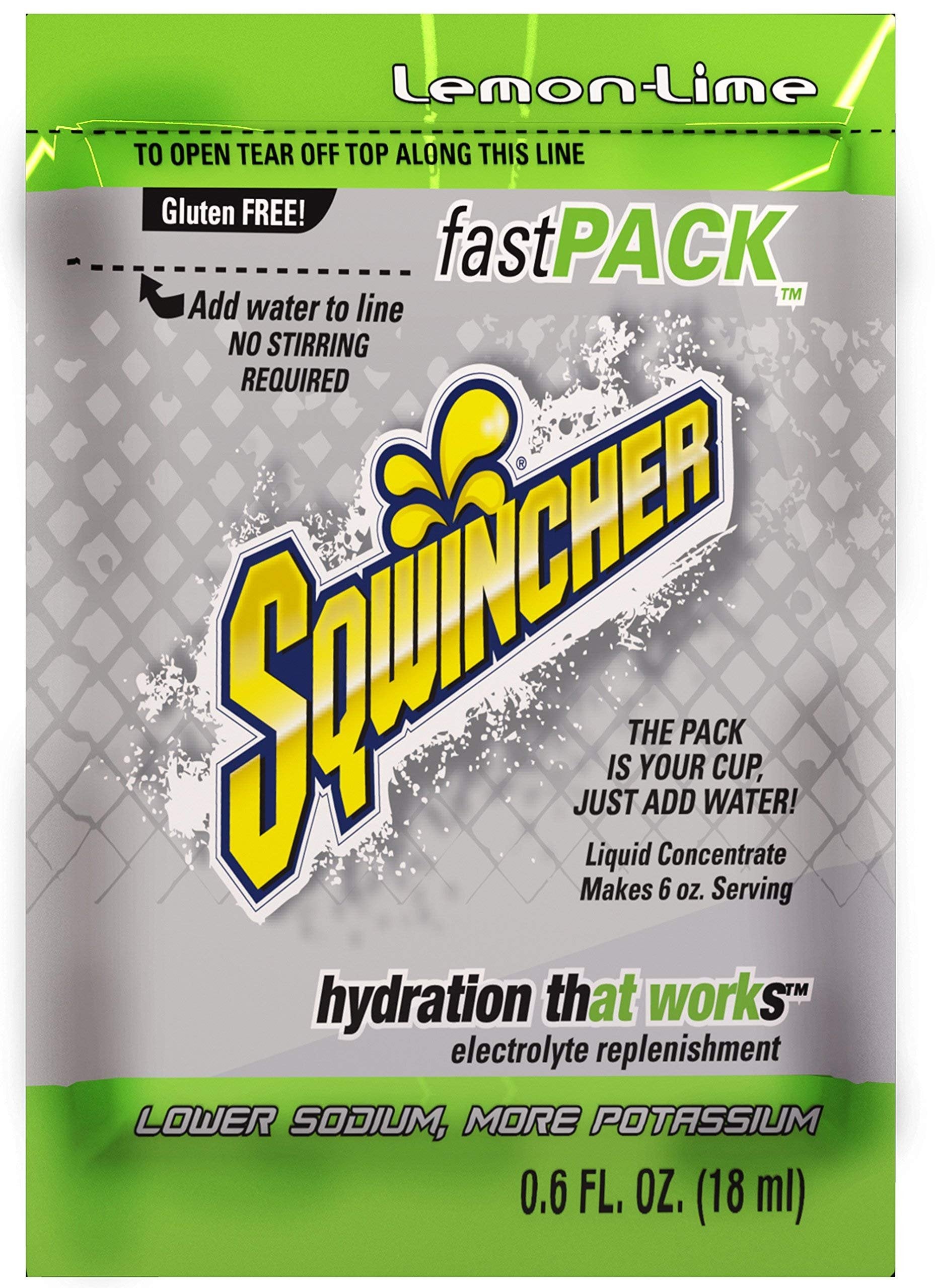 Sqwincher Fast Pack Liquid Concentrate, Lemon Lime, .6 fl oz (4 Packs of 50)