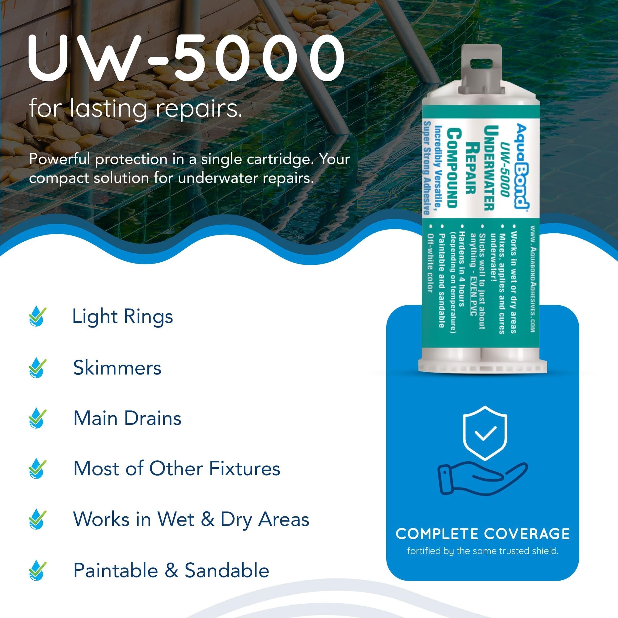 AQUABOND Underwater Swimming Pool Repair Epoxy Kit for Pools and Spas