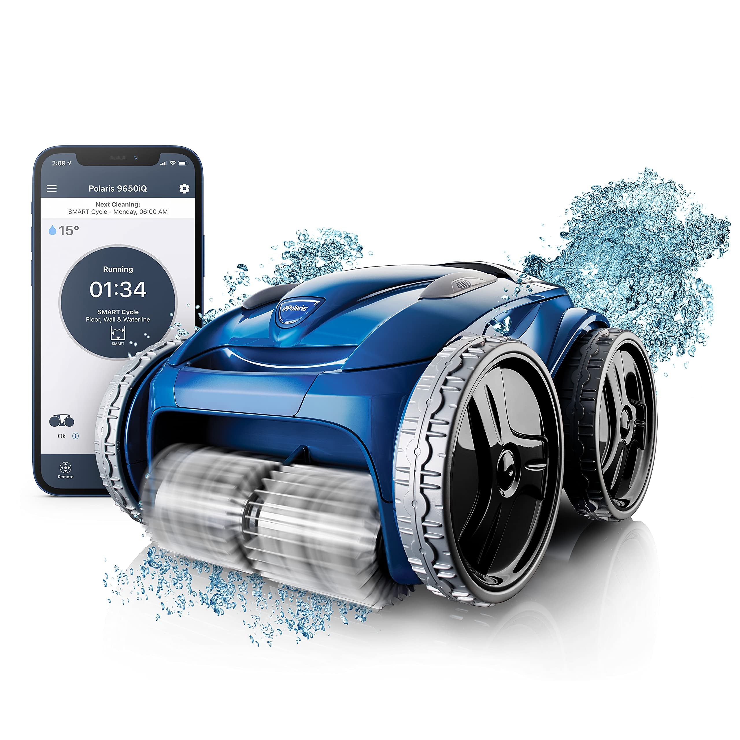 Polaris 9650iQ Sport Robotic Cleaner, Automatic Vacuum for InGround Pools up to 60ft, Smart App, WiFi, Amazon Alexa, 70ft Swivel Cable w/Strong Suction & Easy Access Filter Canister