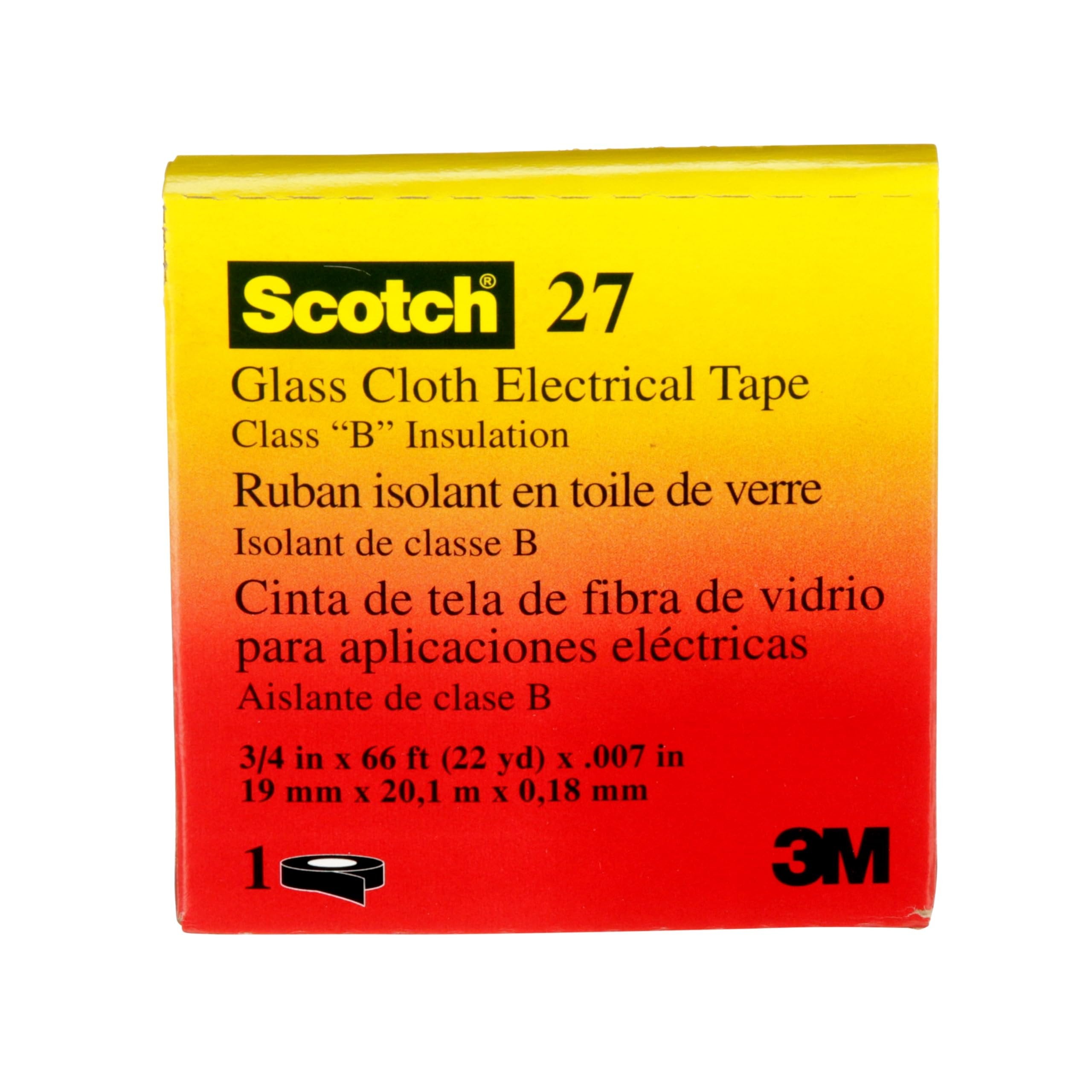 3M™ Glass Cloth Electrical Tape 27, 3/4 in x 66 ft, 1 Roll/Carton
