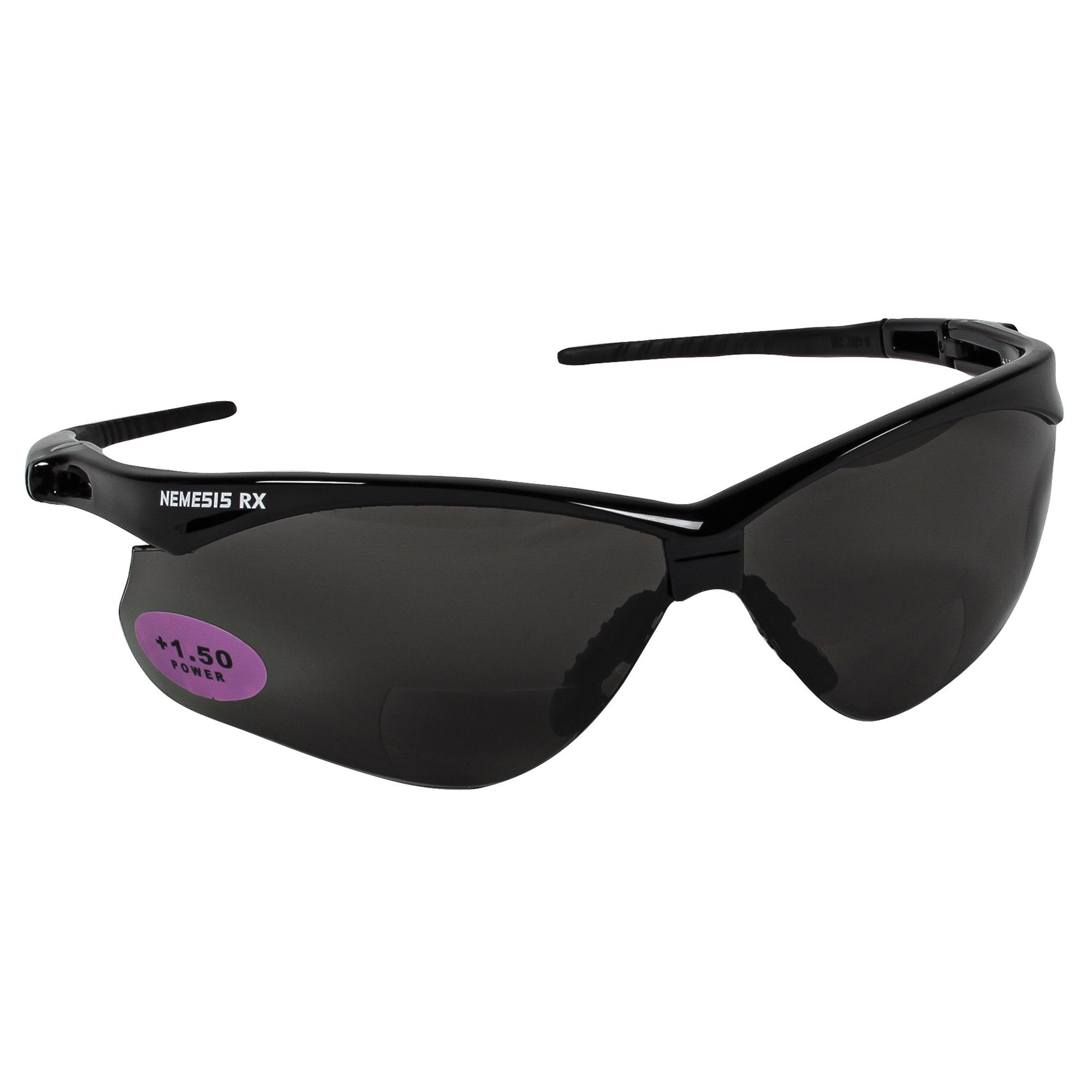 KleenGuard V60 Nemesis Vision Correction Safety Sunglasses (22516), Smoke Readers with +1.5 Diopters, Black Frame, 6 Pairs / Case