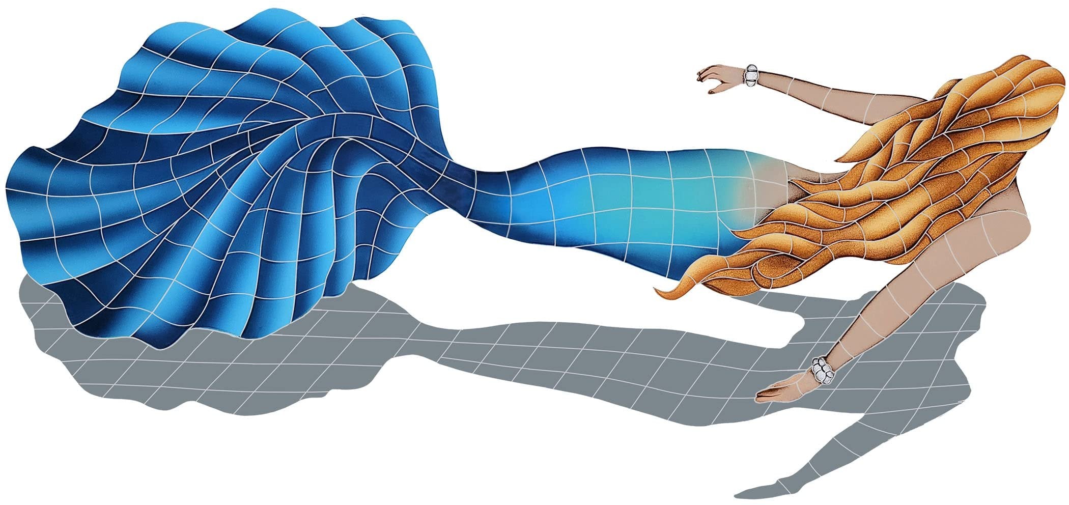 Artistry in Mosaics Swimming Mermaid Ceramic Swimming Pool Mosaic (28" x 60" with Shadow)