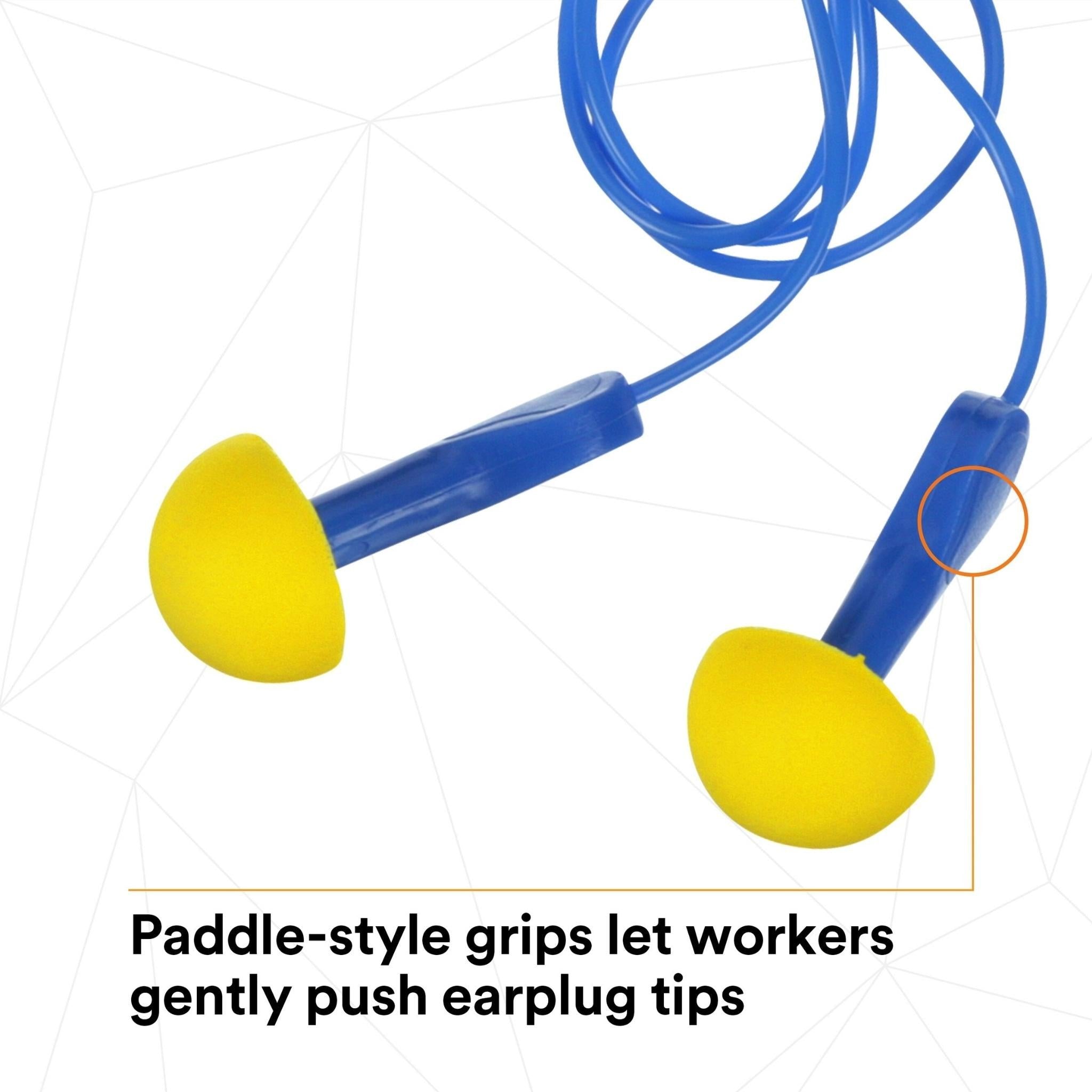 3M™ E-A-R™ EXPRESS™ Pod Plugs™ Earplugs 311-1114, Corded, Blue Grips, Pillow Pack