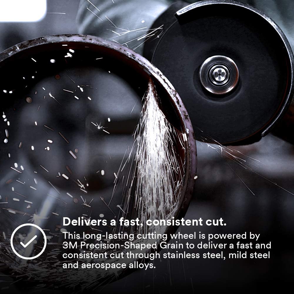 3M Silver Cut-Off Wheel, Single Pack, Precision SHAPED Ceramic Grain, Coating, Cut,, Cutting Angle, Flute
