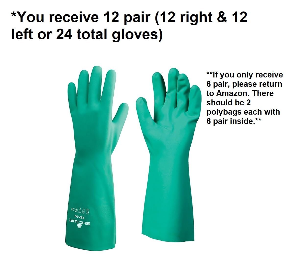 SHOWA Atlas 620 Fully Coated Double-Dipped PVC Chemical Resistant Glove, 12" Length (Pack of 12 Pairs)