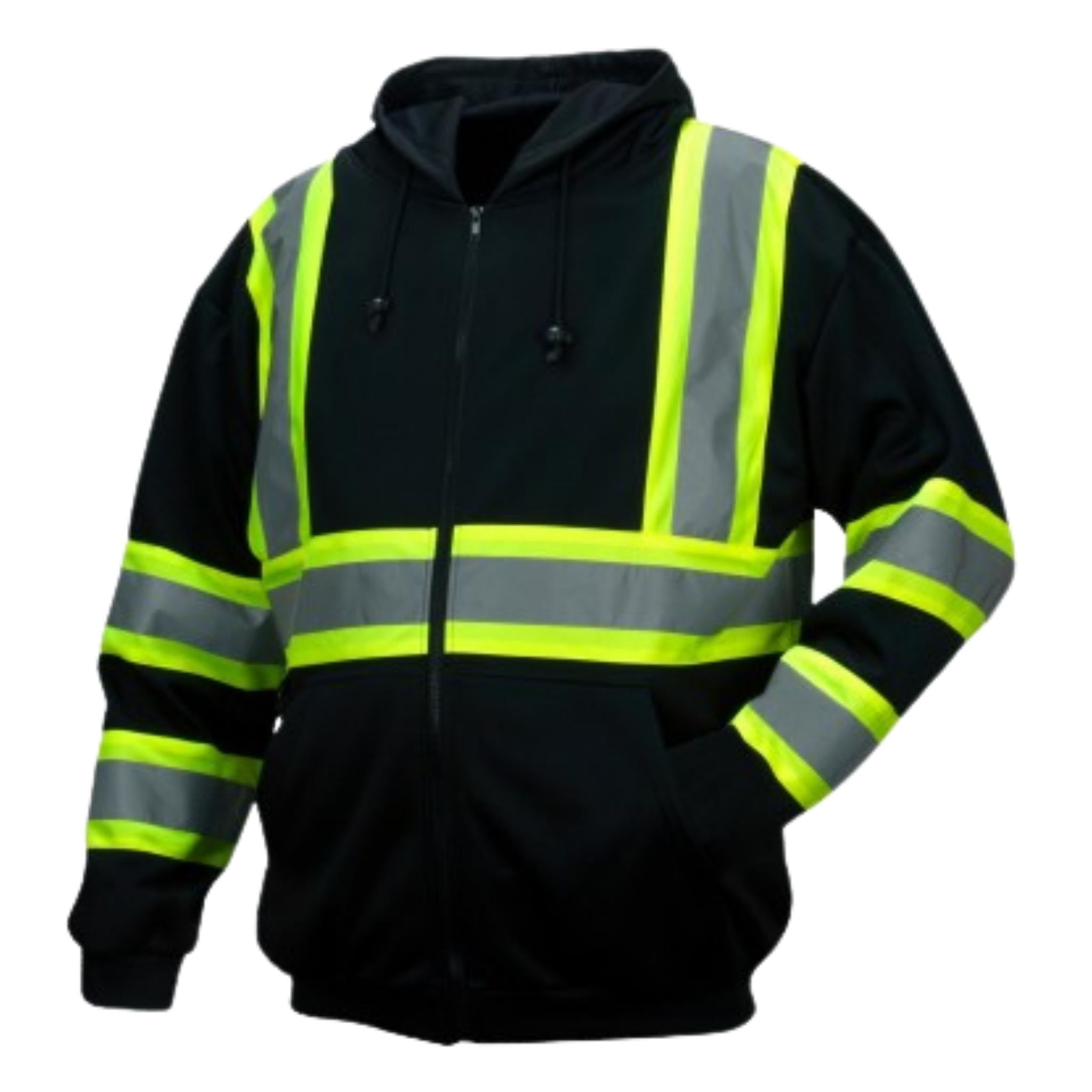 Pyramex Safety RSZH34 Series Enhanced Visibility Black Sweatshirt ANSI Type 0 Class 1 with reflective contrasting tape, small