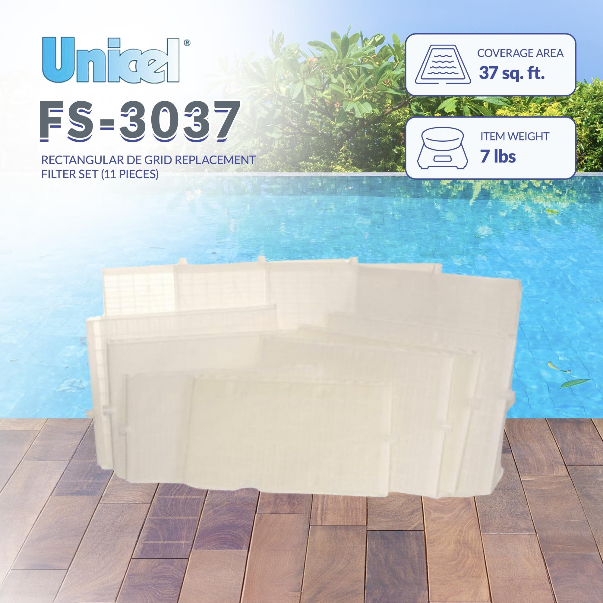 Unicel FS-3037 Rectangular DE Grid Replacement Swimming Pool Filters with Top Exit Port, Full Set Compatible with Sta-Rite