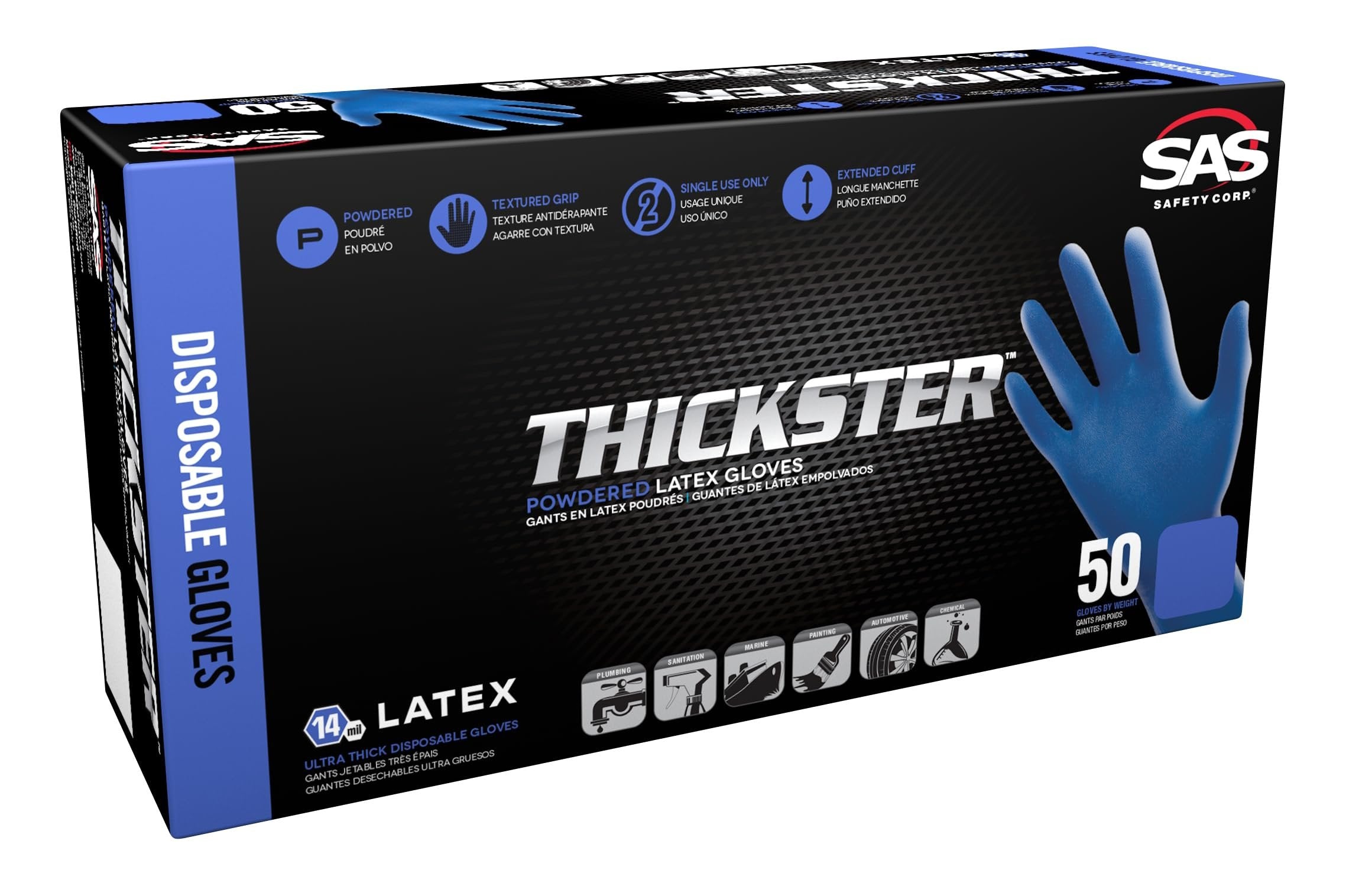 SAS Safety Thickster Large Textured Exam Grade Latex Gloves