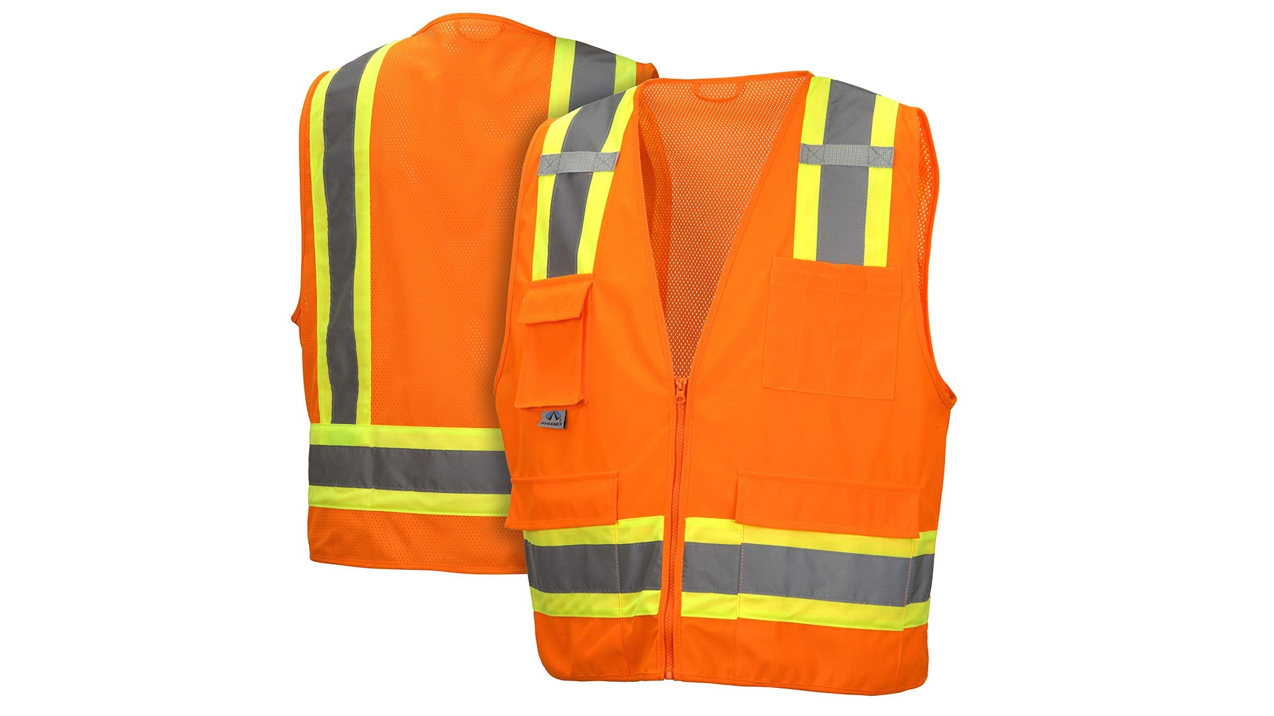 Pyramex Class 2 Surveyor's Safety Vest with 6 Pockets, Hi-Vis Lime, 2XL