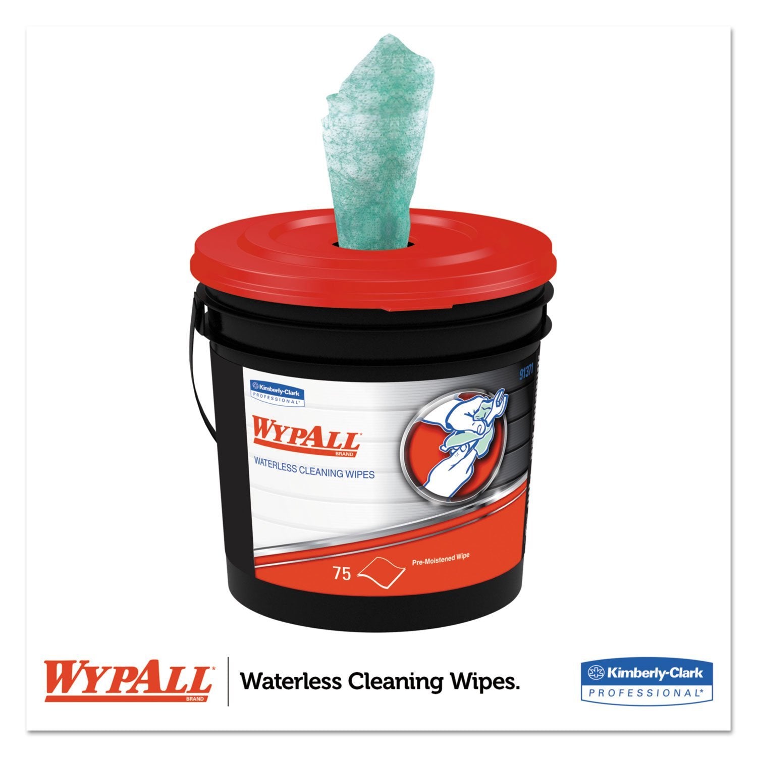 Waterless Hand Wipes, Cloth, 9 x 12, 75/Bucket, 6 Buckets/Carton