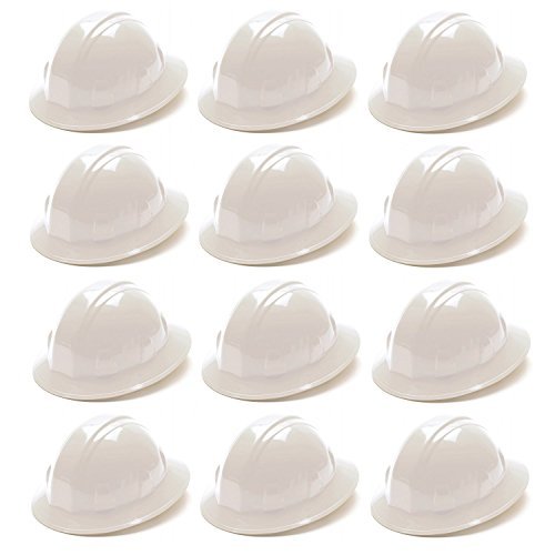 Pyramex HP24110 Full Brim Hard Hat 4 Point Ratchet Suspension - White, 12 Count