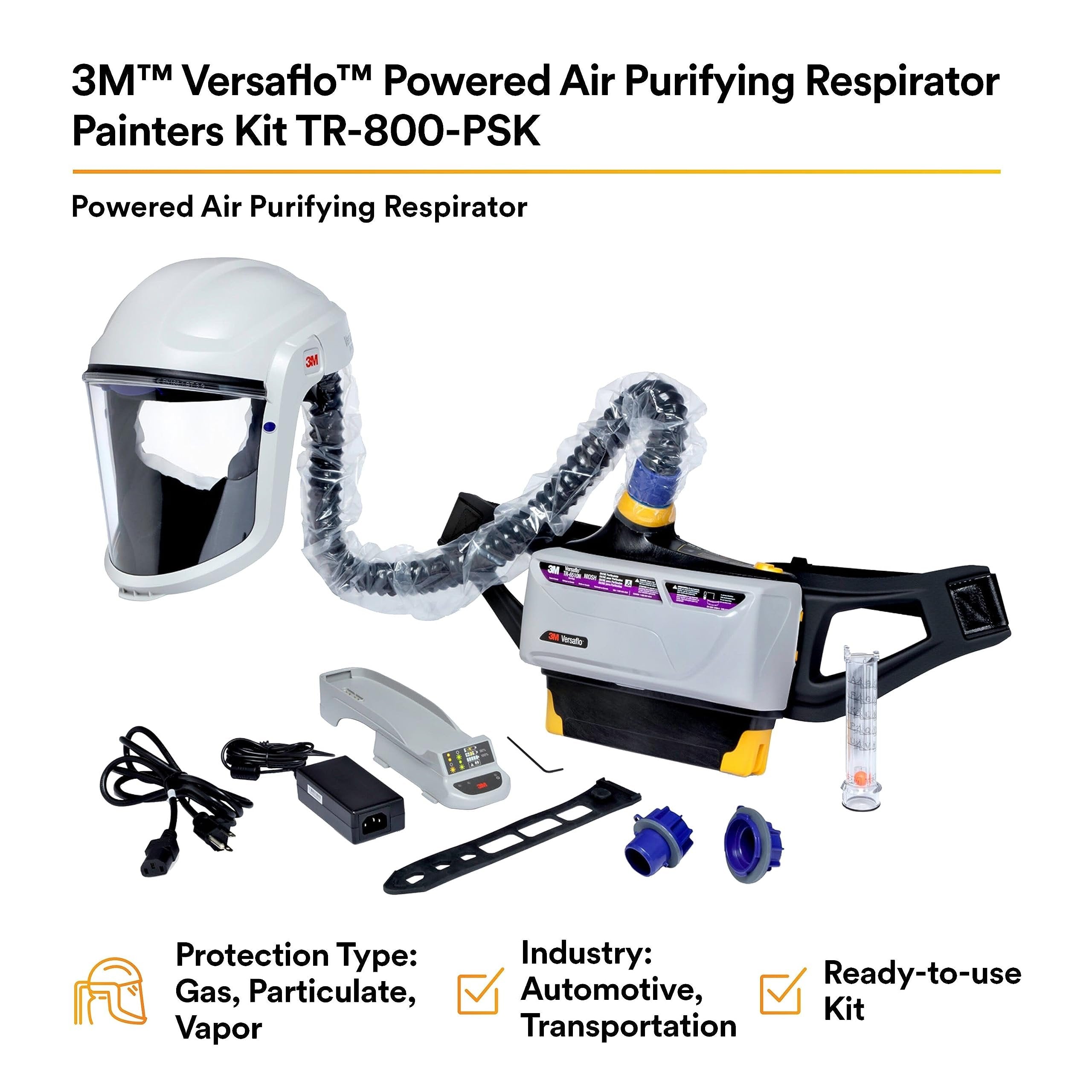 3M PAPR Respirator, Versaflo Powered Air Purifying Respirator Painters Kit, TR-800-PSK, Intrinsically Safe, NIOSH Approved, Ready to Use All-in-One Respiratory Protection for Gas, Particulates, Vapors